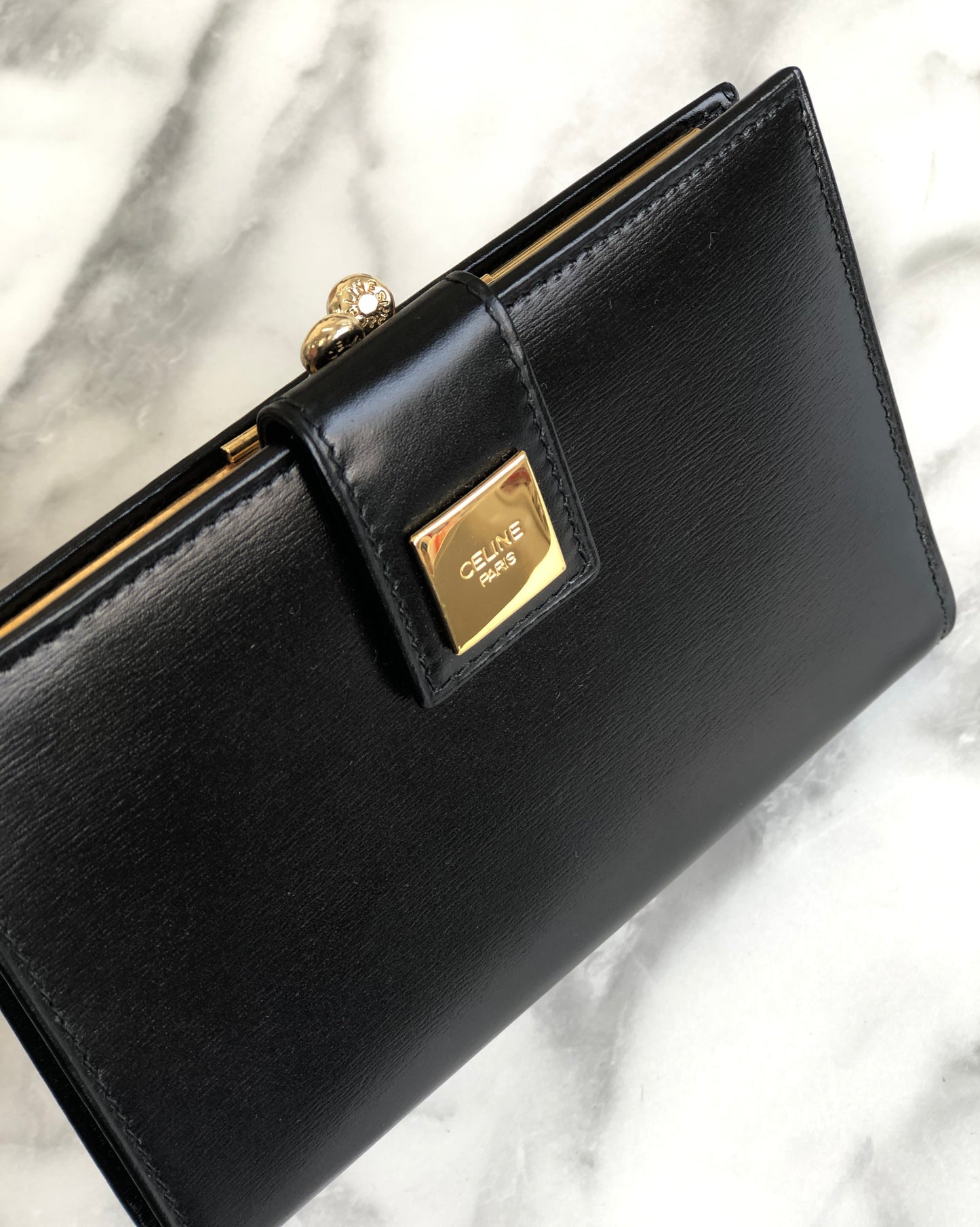 CELINE Logo Compact Wallet Black Accessory Vintage Old celine vxrc5h