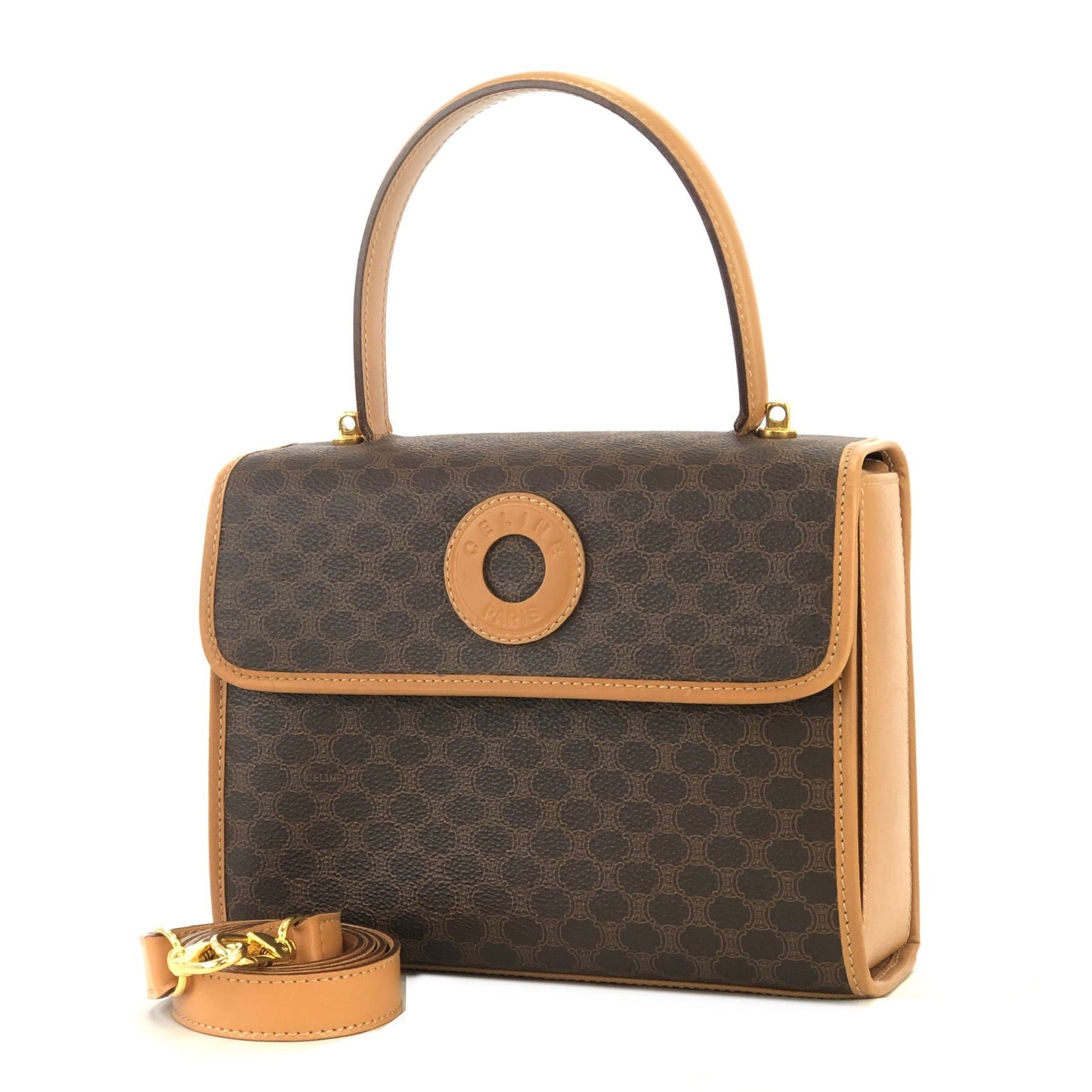 CELINE Macadam Circle logo Handbag Shoulder bag Brown Vintage Old CELINE nppexi