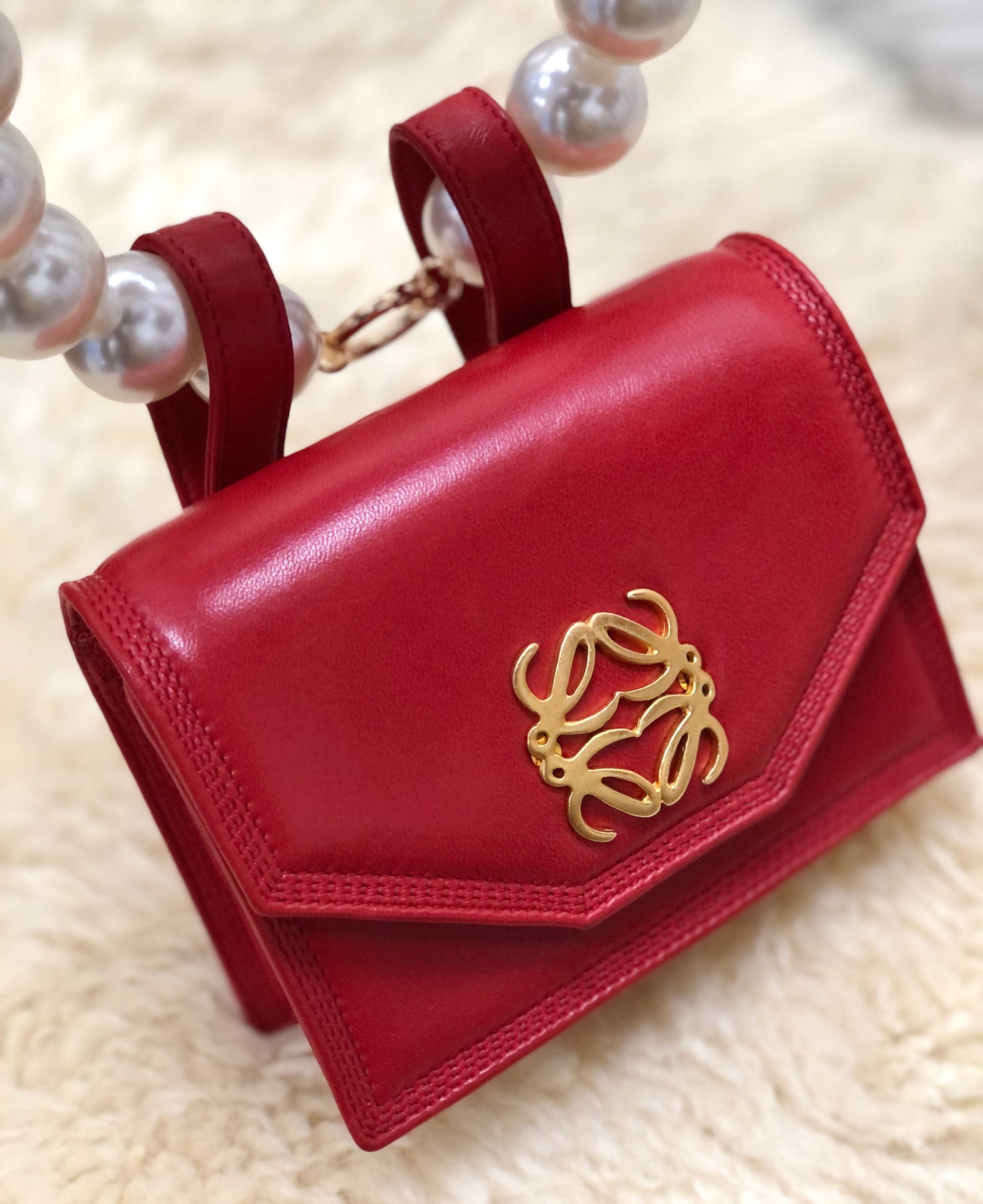 LOEWE Anagram Logo Handbag minibag Red Vintage f55tdm