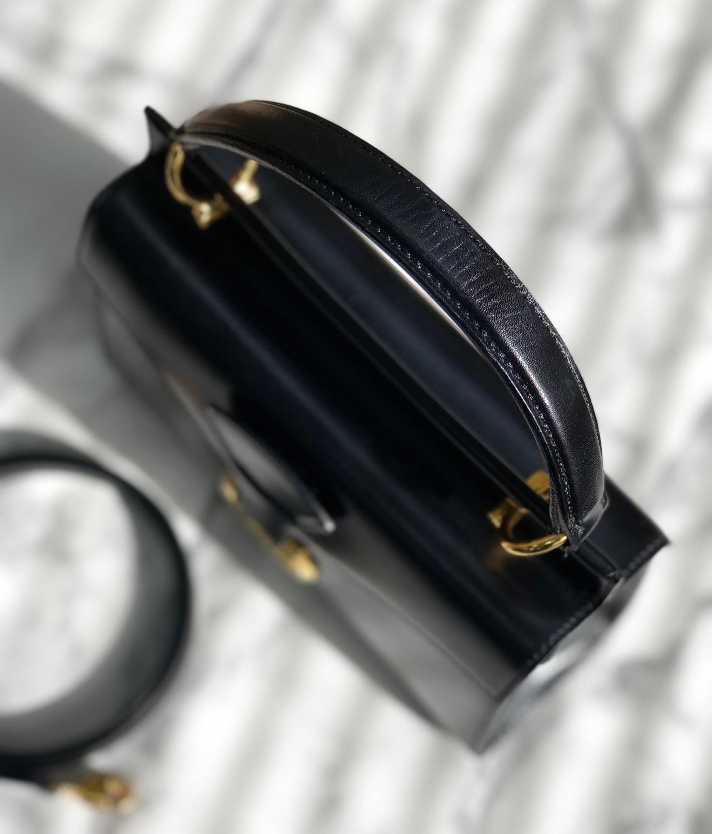 CELINE Horsebit Double face Handbag Shoulder bag Black Vintage Old Celine ainh7x