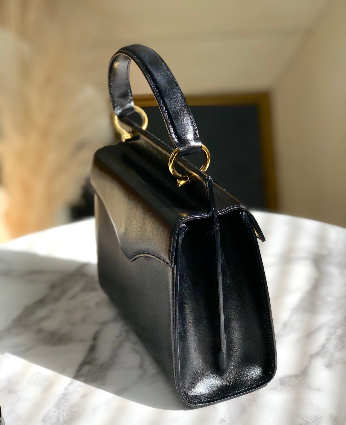 CELINE Horsebit Double face Handbag Shoulder bag Black Vintage Old Celine ainh7x