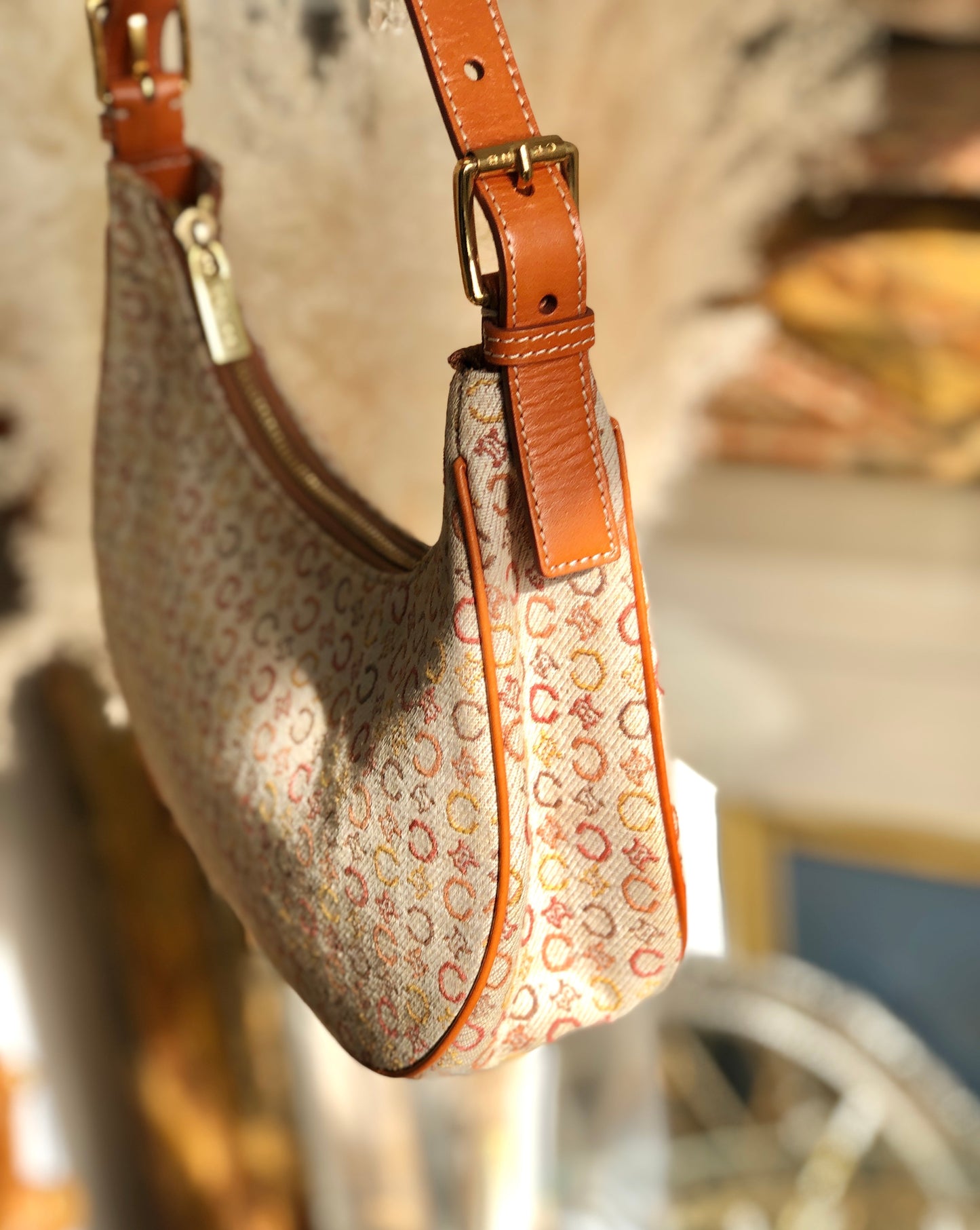 CELINE C Macadam Jacquard Handag Hobobag AVA Beige Old Celine Vintage zdpizt