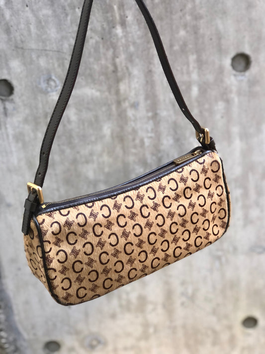 CELINE C Macadam Unborn Calf Handag Hobobag Beige Old Celine Vintage 4xy2gk