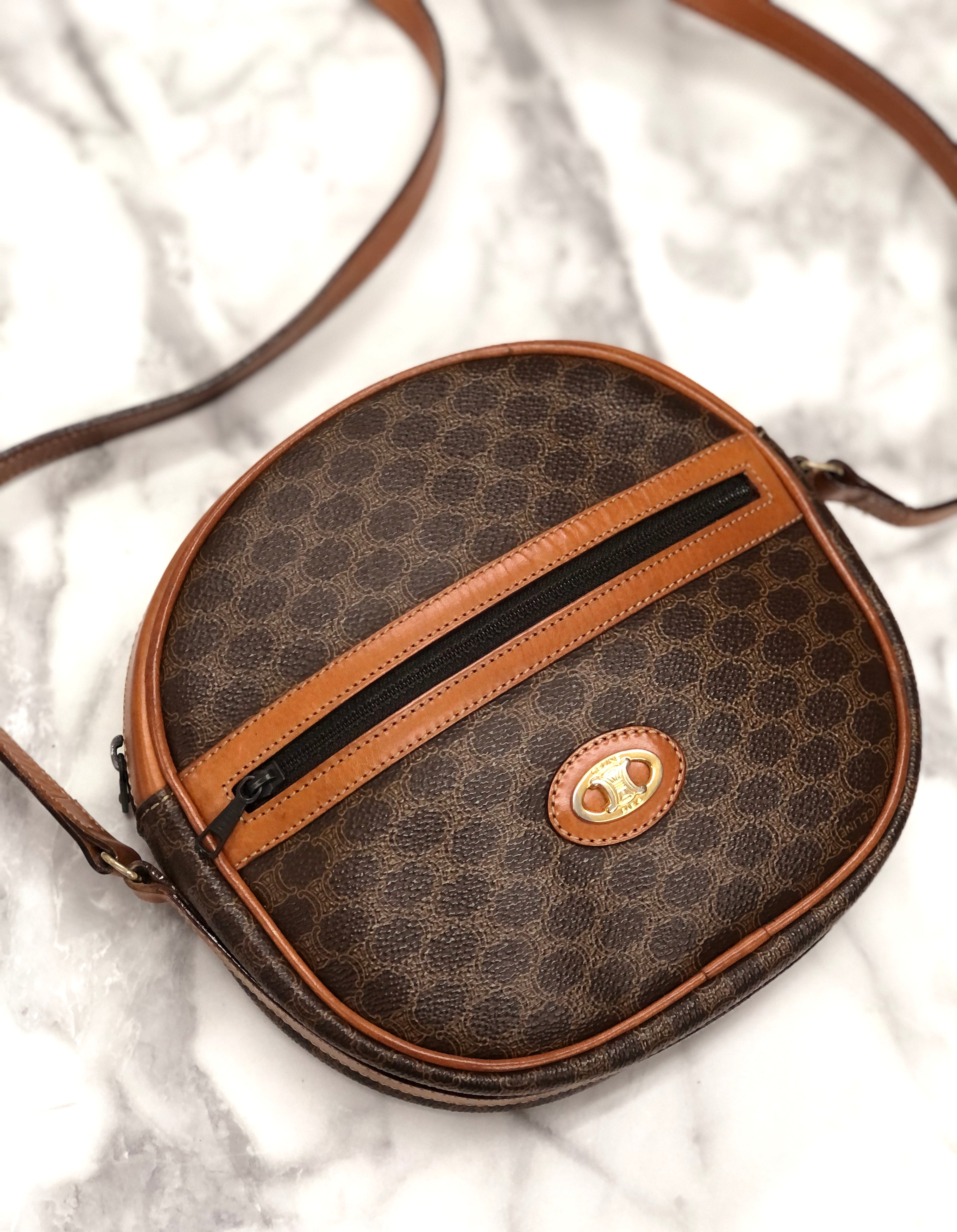 Authenticated Used Celine Shoulder Bag Brown Pochette Macadam Circle Square  Ladies PVC x Leather 