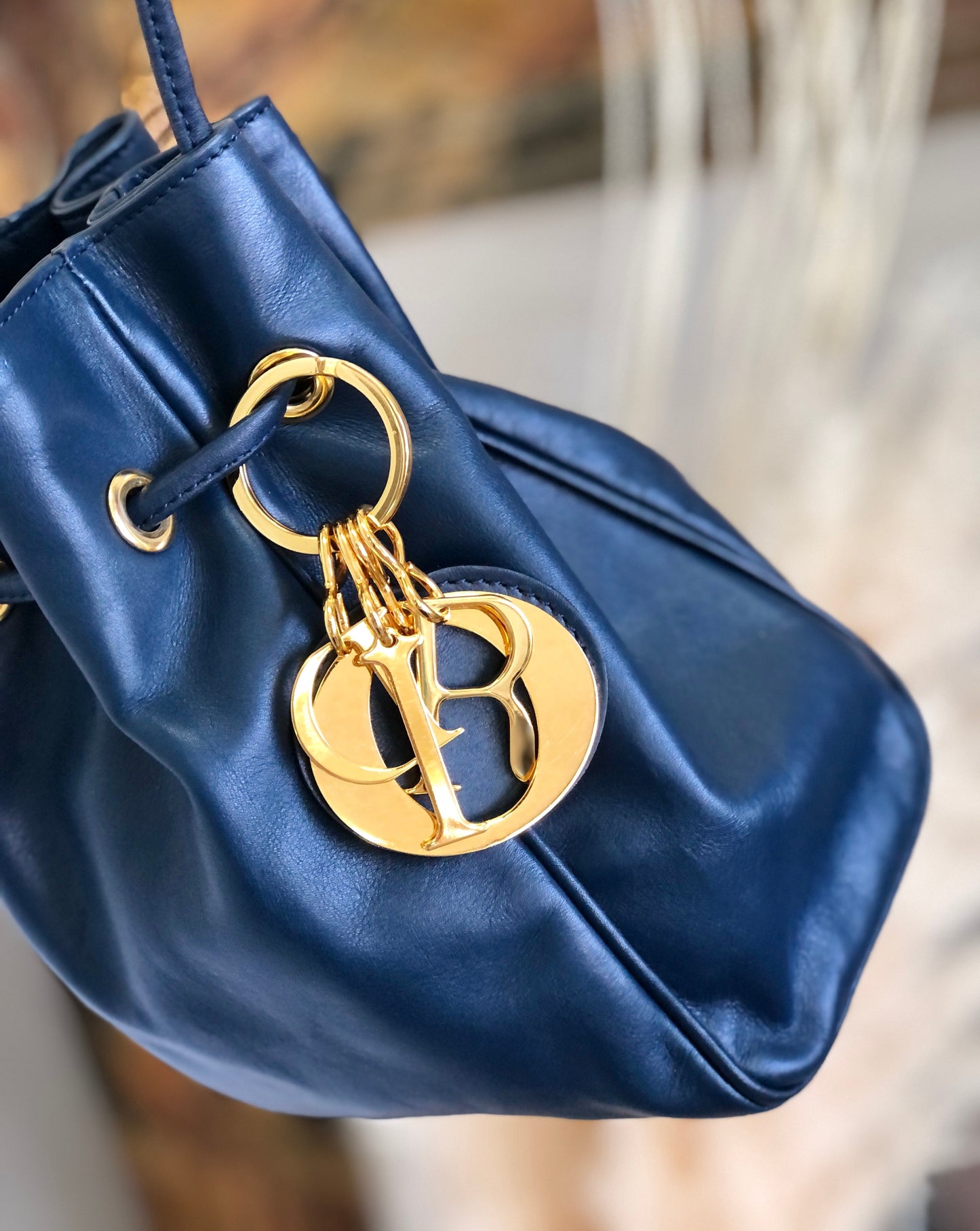 Christian Dior Drawstring Charm Mini Handbag Navy Vintage Old yruy88