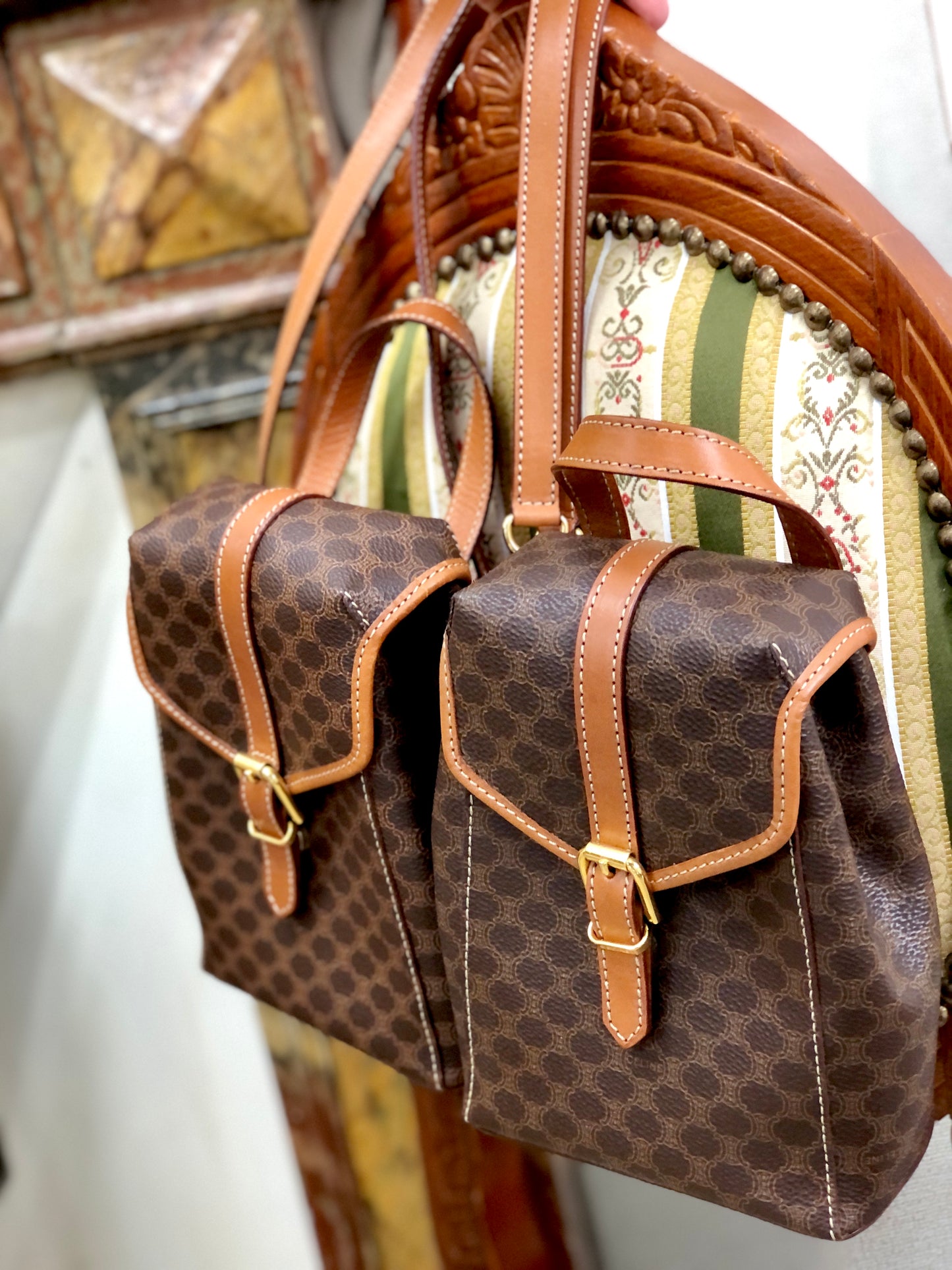 CELINE Macadam 2Way Double Mini Backpack Slingbag Brown Vintage Old CELINE gptz5h