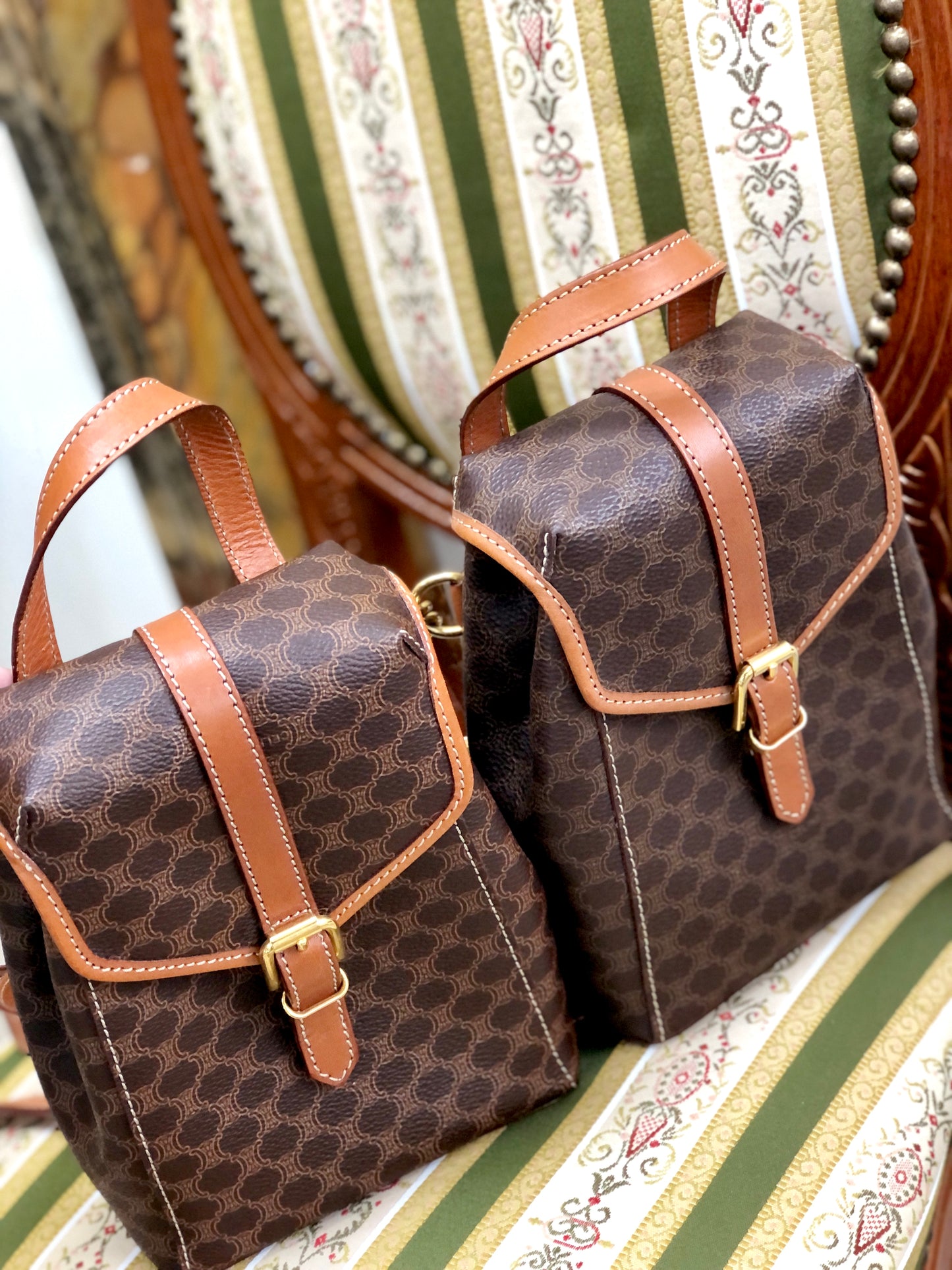 CELINE Macadam 2Way Double Mini Backpack Slingbag Brown Vintage Old CELINE gptz5h