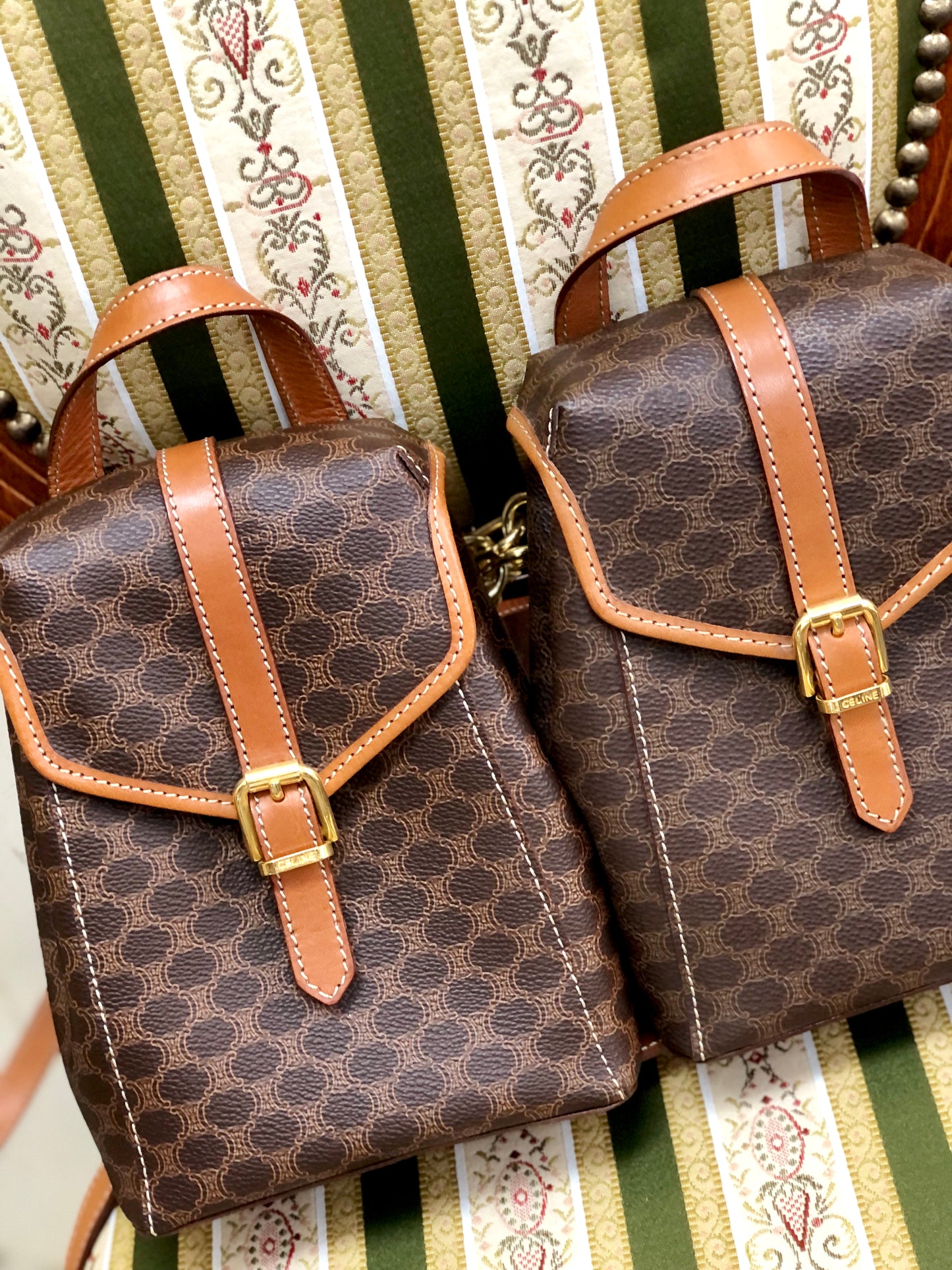 CELINE Macadam 2Way Double Mini Backpack Slingbag Brown Vintage Old CELINE gptz5h