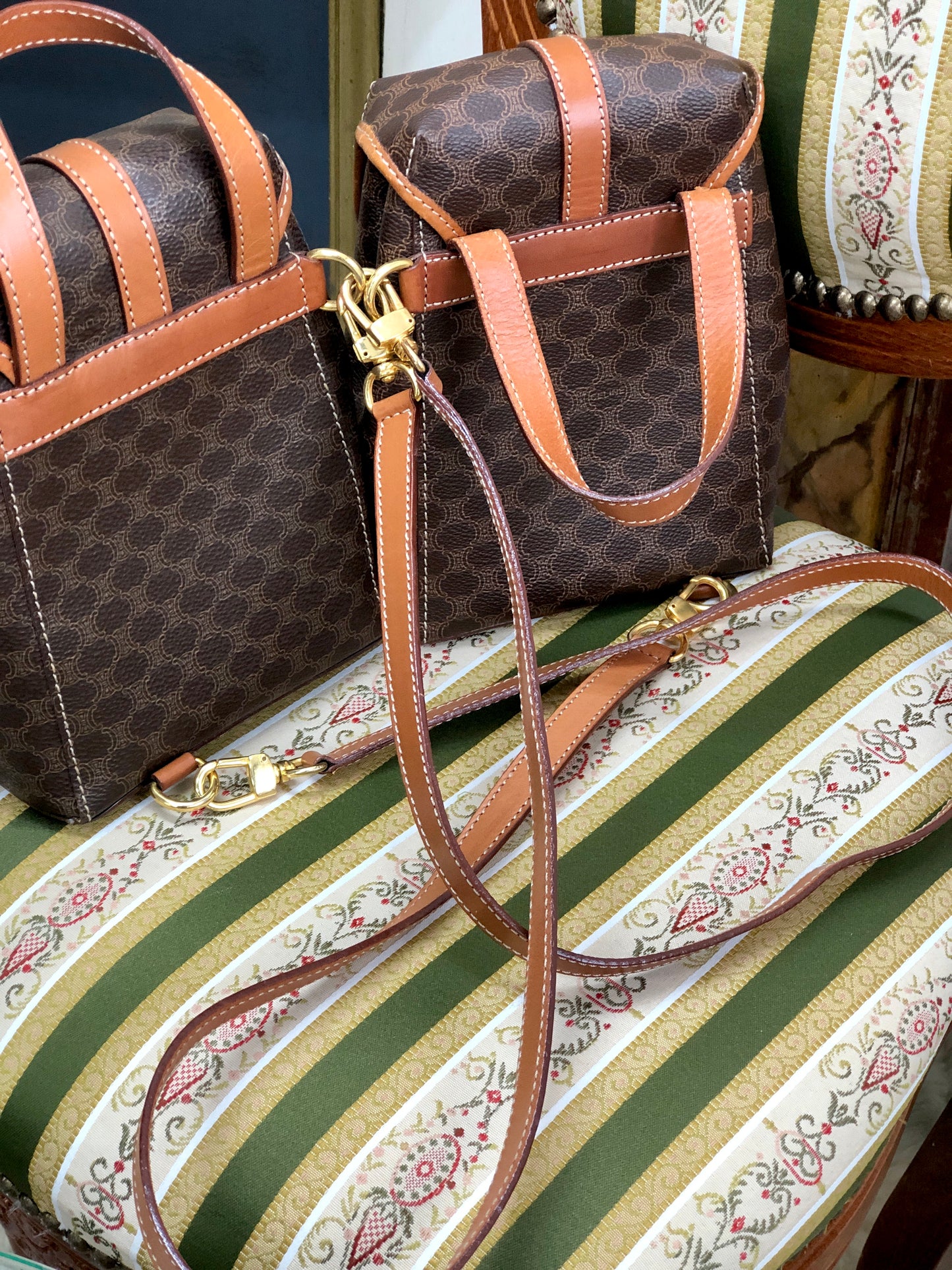 CELINE Macadam 2Way Double Mini Backpack Slingbag Brown Vintage Old CELINE gptz5h