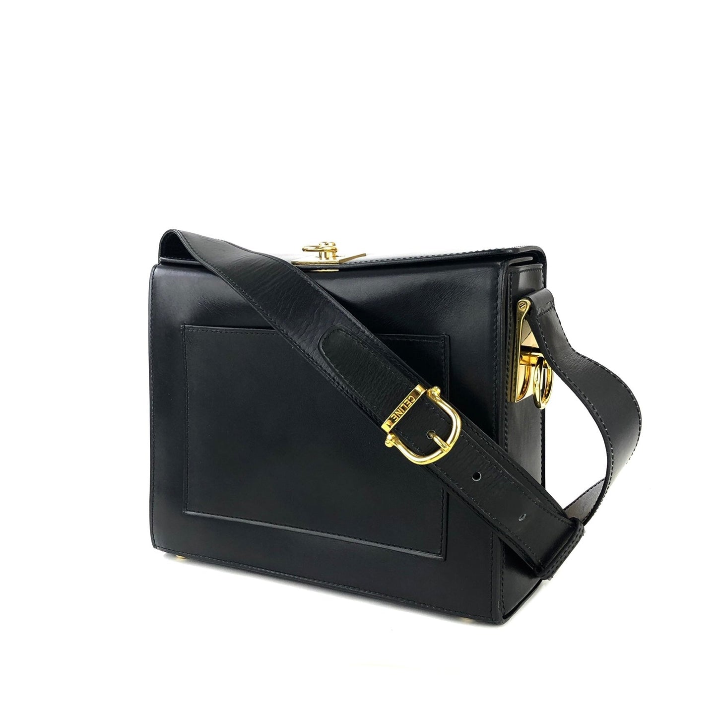 CELINE Gancini Crossbody Box Shoulder bag Black Vintage Old Celine w6vekz