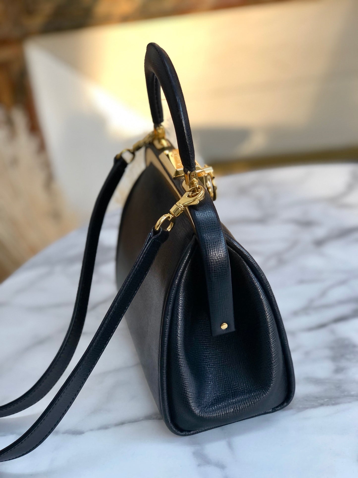 Christian Dior Gancini Clasp Handbag Shoulder bag Black Old Vintage bipezi