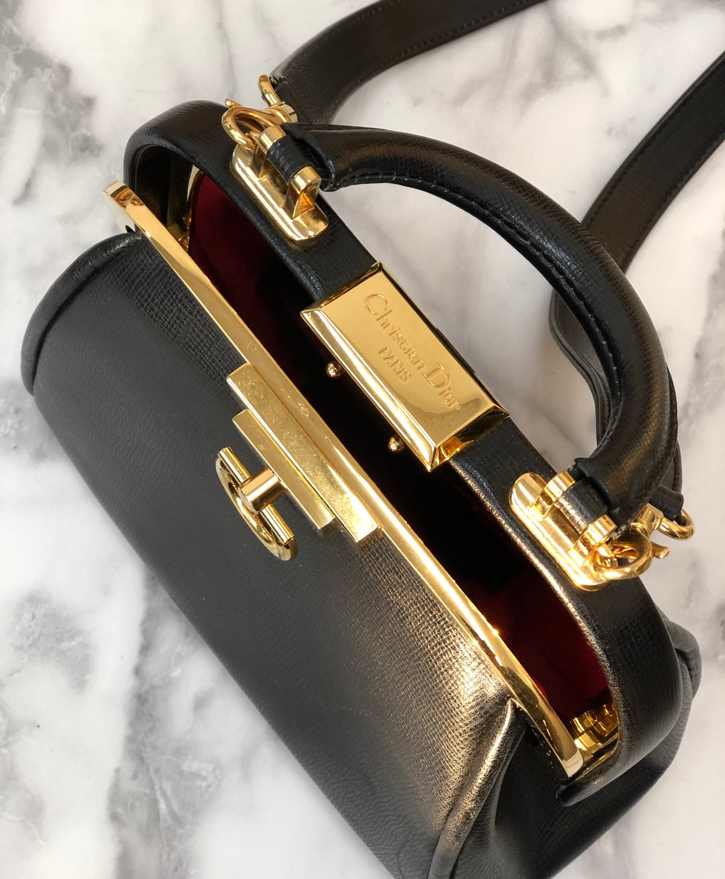 Christian Dior Gancini Clasp Handbag Shoulder bag Black Old Vintage bipezi