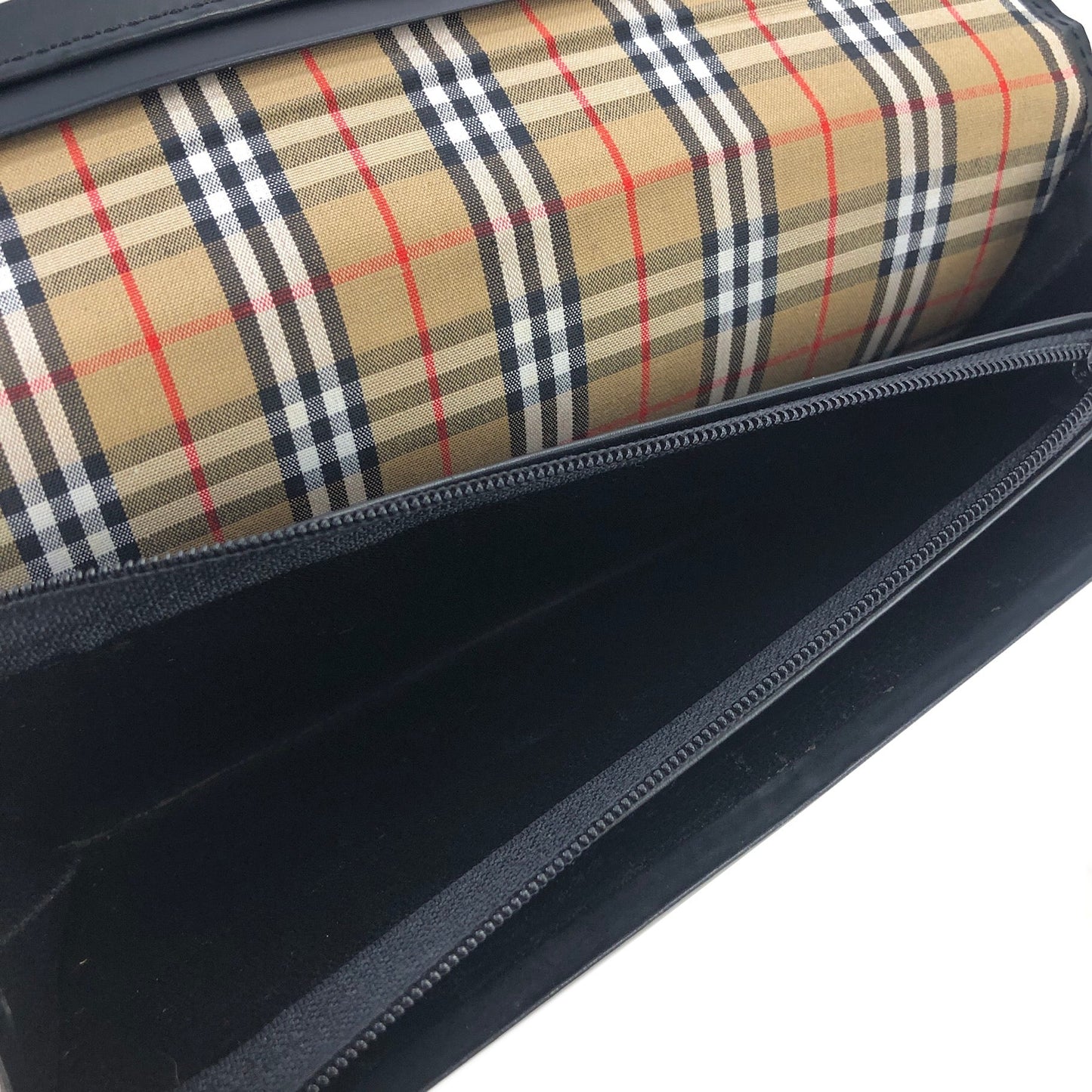 Burberry's 經典格紋標誌皮夾 黑色復古舊款 z7j3rz