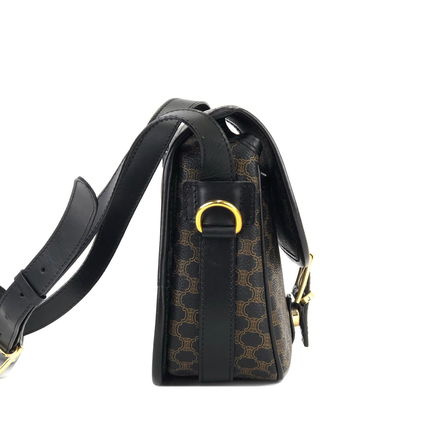 CELINE Macadam Front belt Shoulder Bag Black Vintage Old Celine dgvbfp