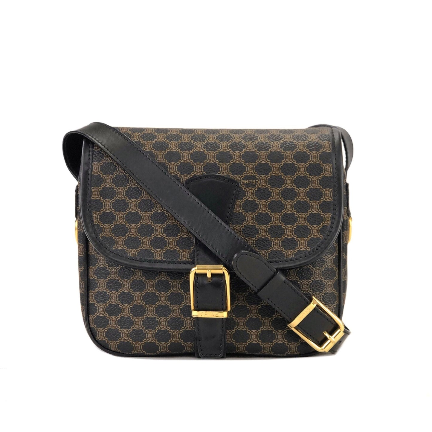 CELINE Macadam Front belt Shoulder Bag Black Vintage Old Celine dgvbfp