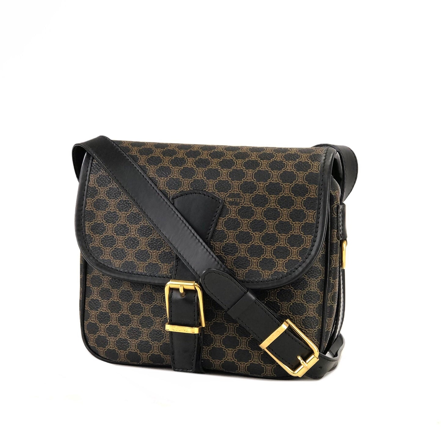 CELINE Macadam Front belt Shoulder Bag Black Vintage Old Celine dgvbfp