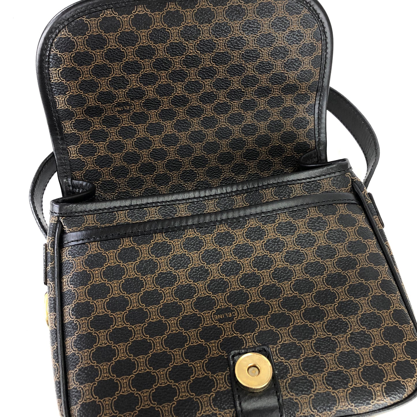 CELINE Macadam Front belt Shoulder Bag Black Vintage Old Celine dgvbfp