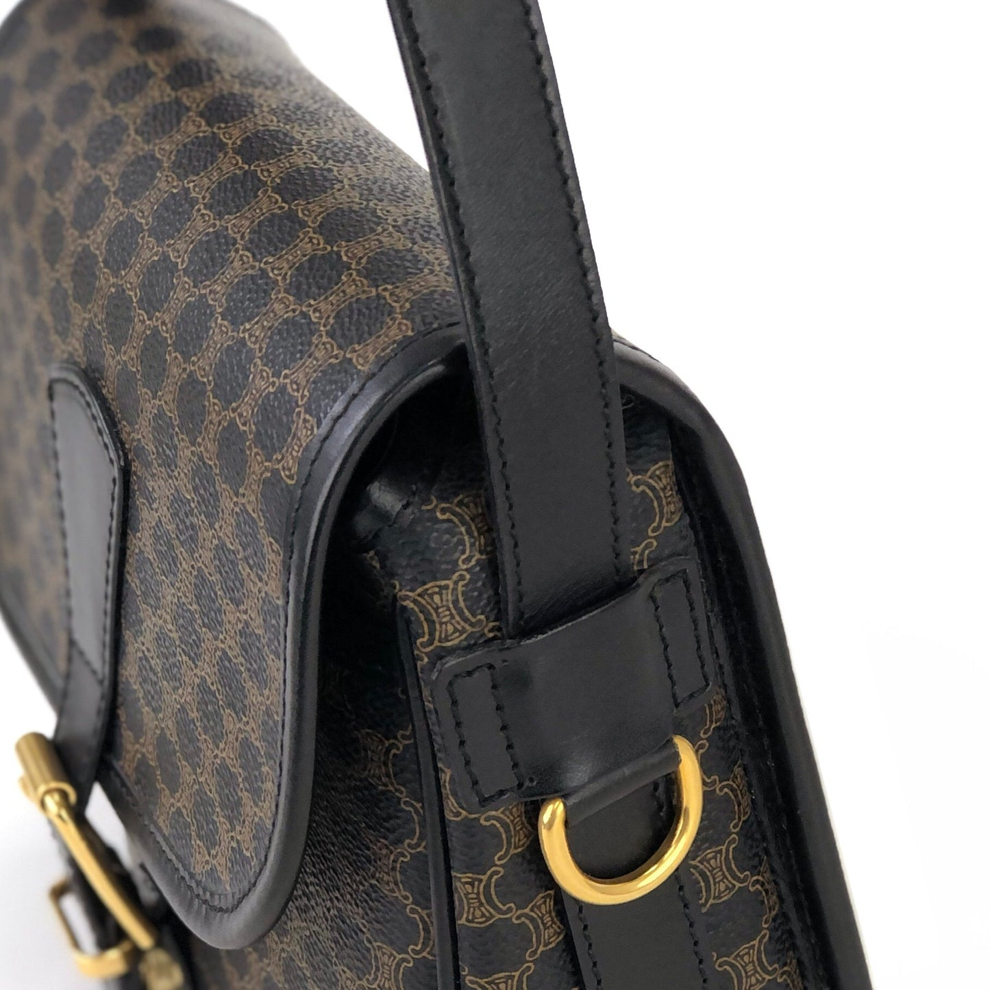 CELINE Macadam Front belt Shoulder Bag Black Vintage Old Celine dgvbfp