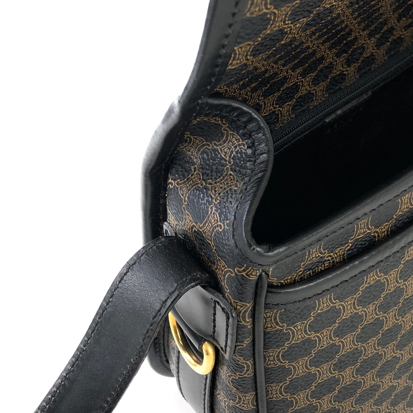 CELINE Macadam Front belt Shoulder Bag Black Vintage Old Celine dgvbfp