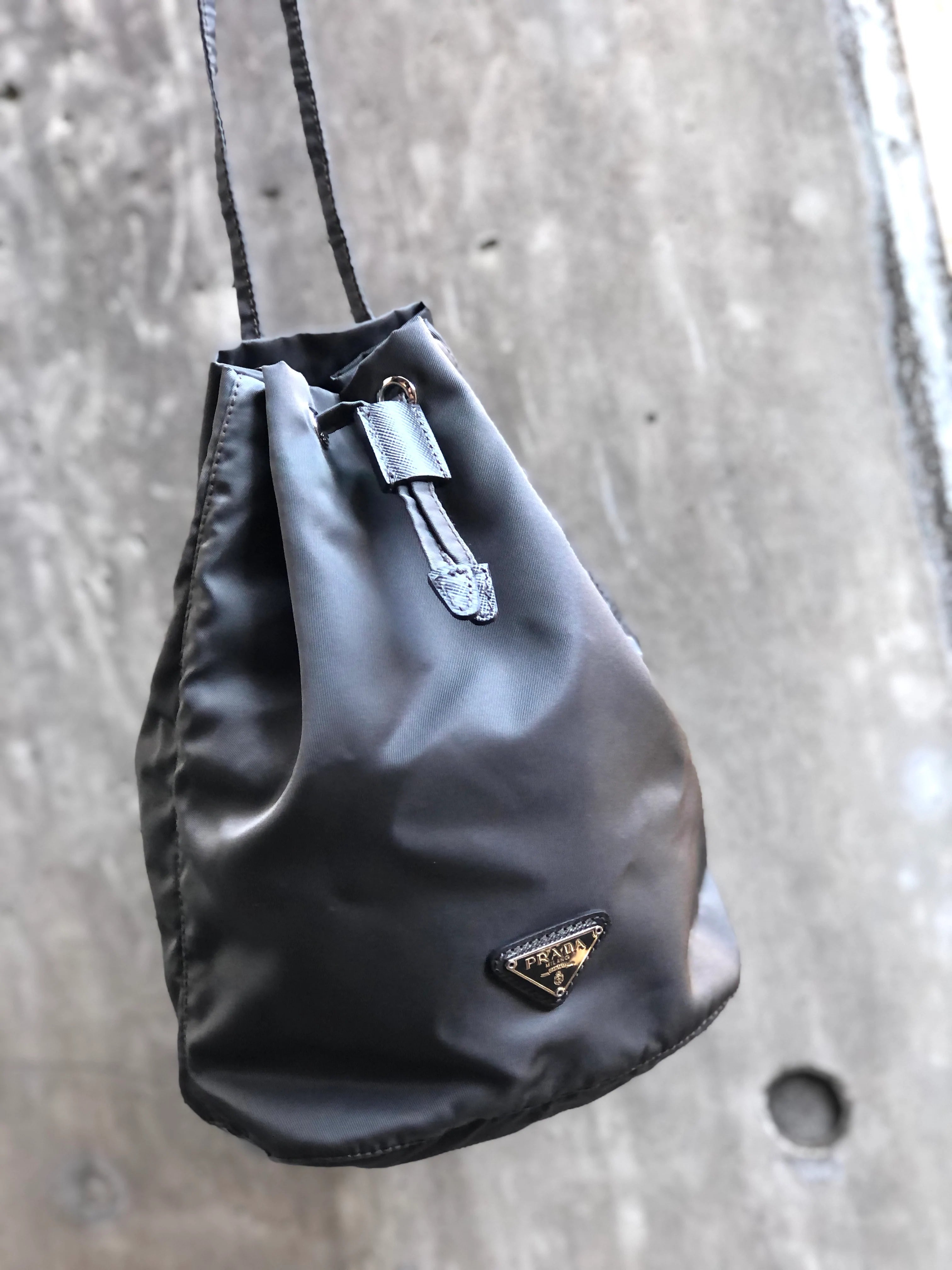 NEW Vintage Brown Prada Tessuto Drawstring Mini Bag