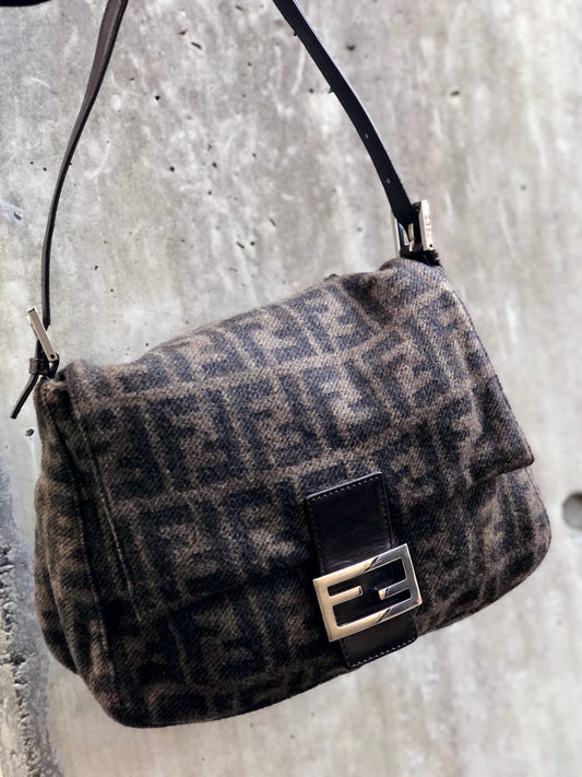 FENDI Zucca Bucket Wool Shoulder bag Handbag Brown Vintage Old h7skhg