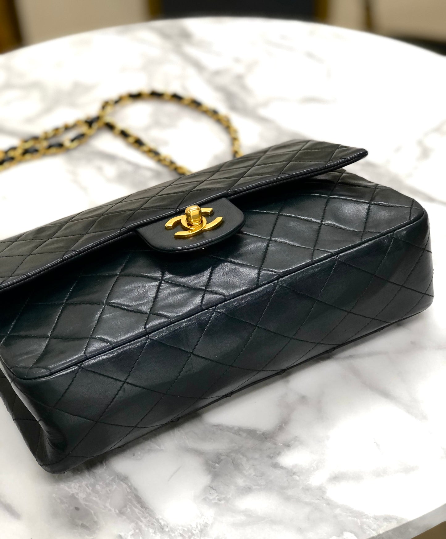 CHANEL Matelasse Coco Turn lock Lambskin Double flap Chain Shoulder bag Black Old Vintage 72dn4p