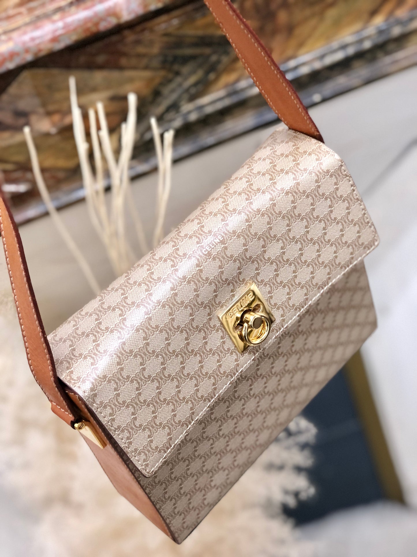 CELINE Macadam Gancini Box 單肩包 米色 復古 舊款 CELINE nk8rzw