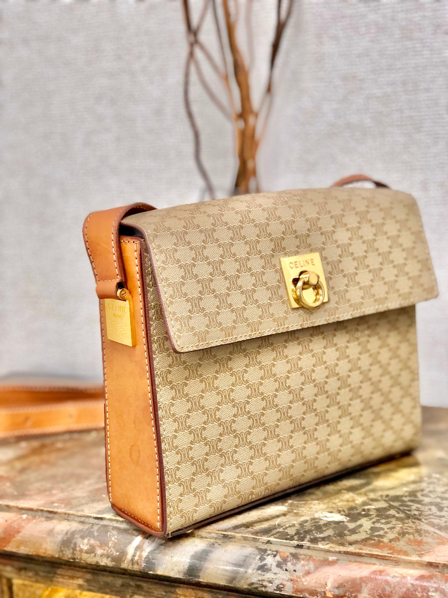 CELINE Macadam Gancini Box 單肩包 米色 復古 舊款 CELINE nk8rzw