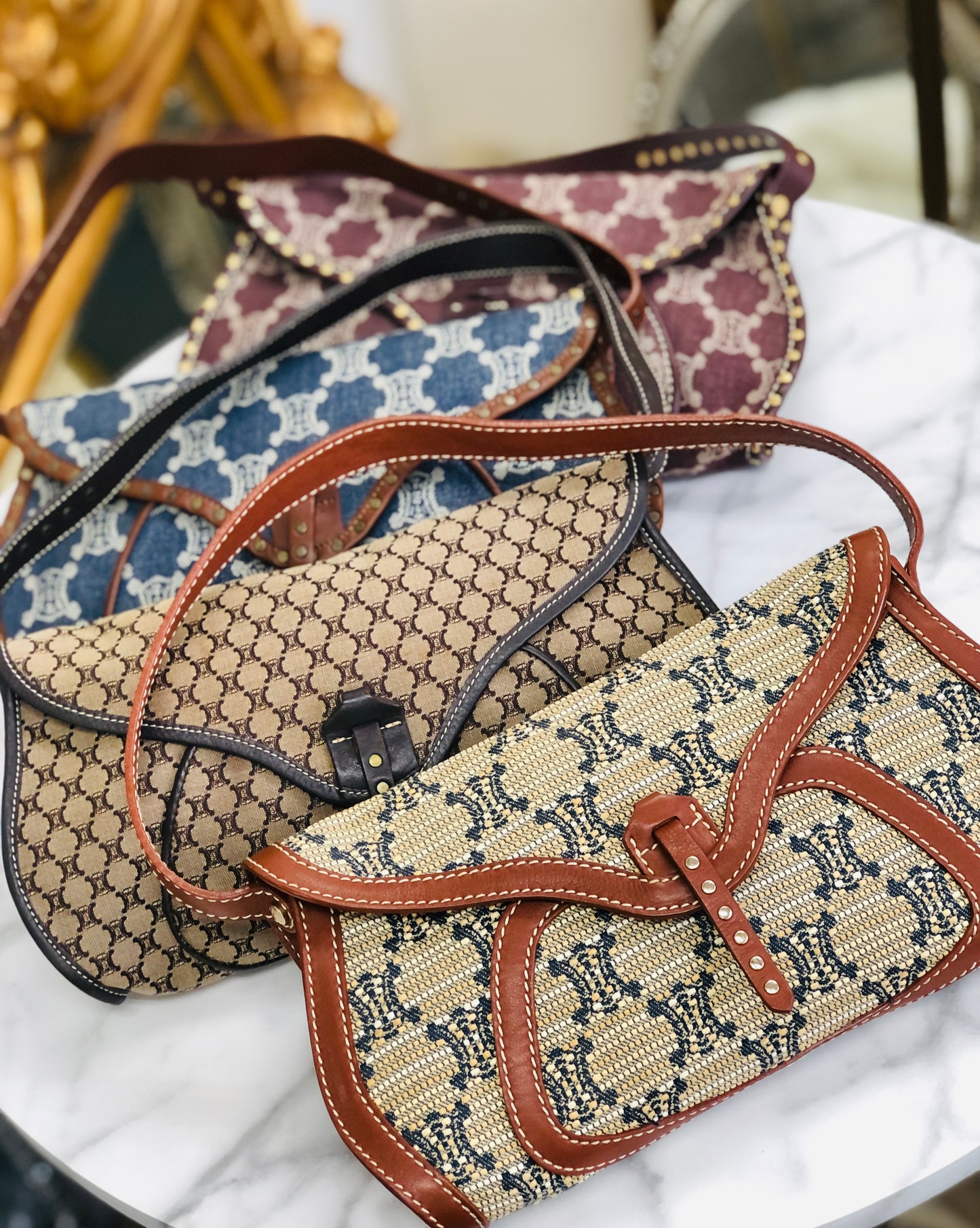 CELINE Triomphe pattern Hobobag Handbag Beige Vintage Old CELINE gctpmy