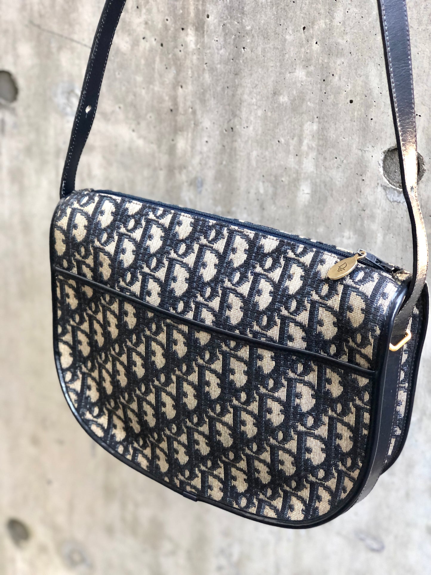 Christian Dior Logo Trotter Oblique Round Jacquard Shoulder bag Navy Vintage Old bpd7zc
