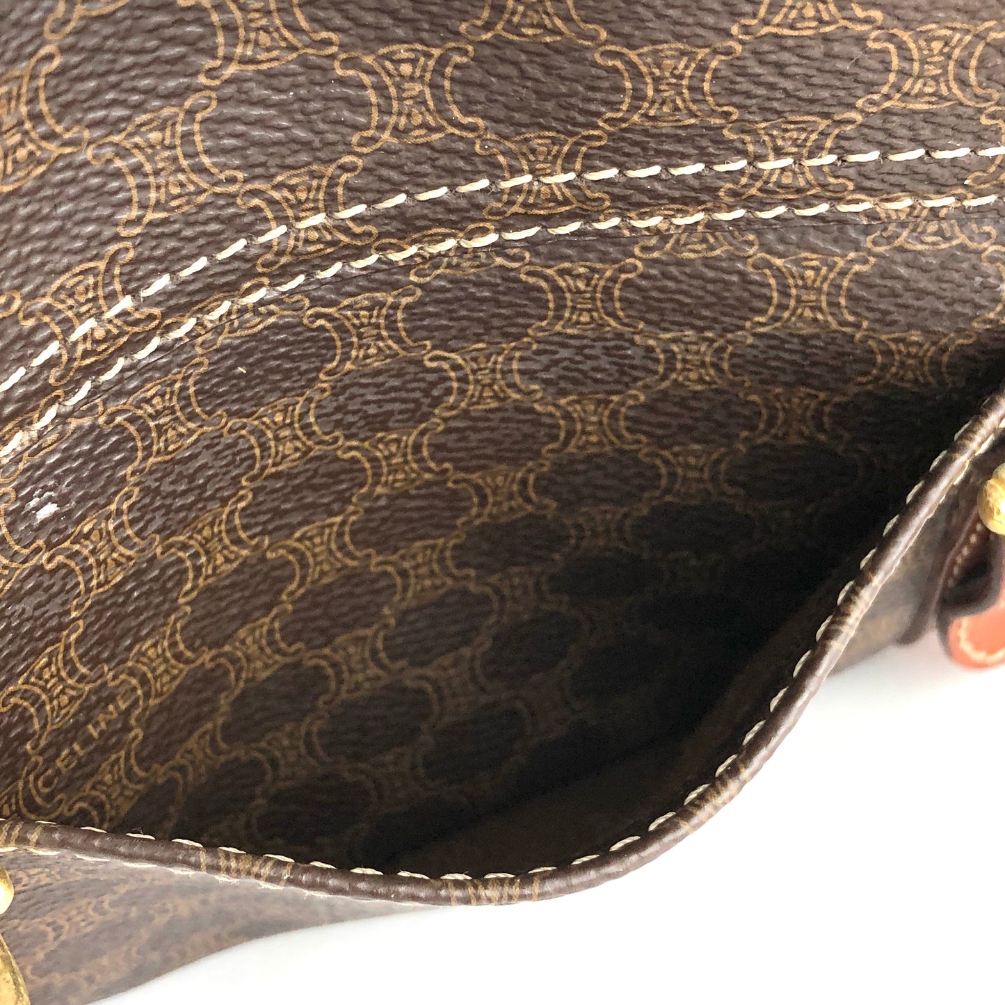 CELINE Macadam Triomphe Brazon PVC x Leather Box Mini Bag Handbag Brown Old Celine Vintage mrfyri