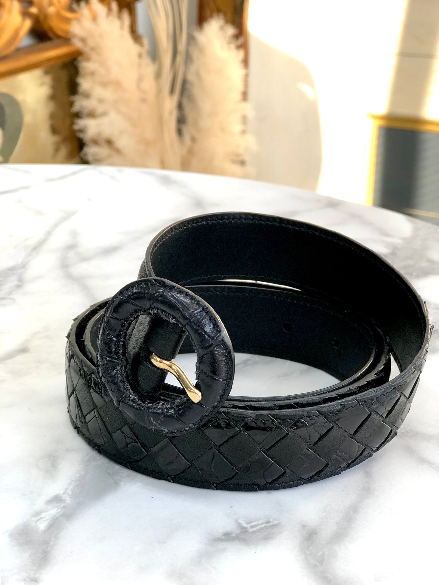 Bottega Veneta Intrecciato 皮革皮帶 黑色 復古 舊款 w8yh2g