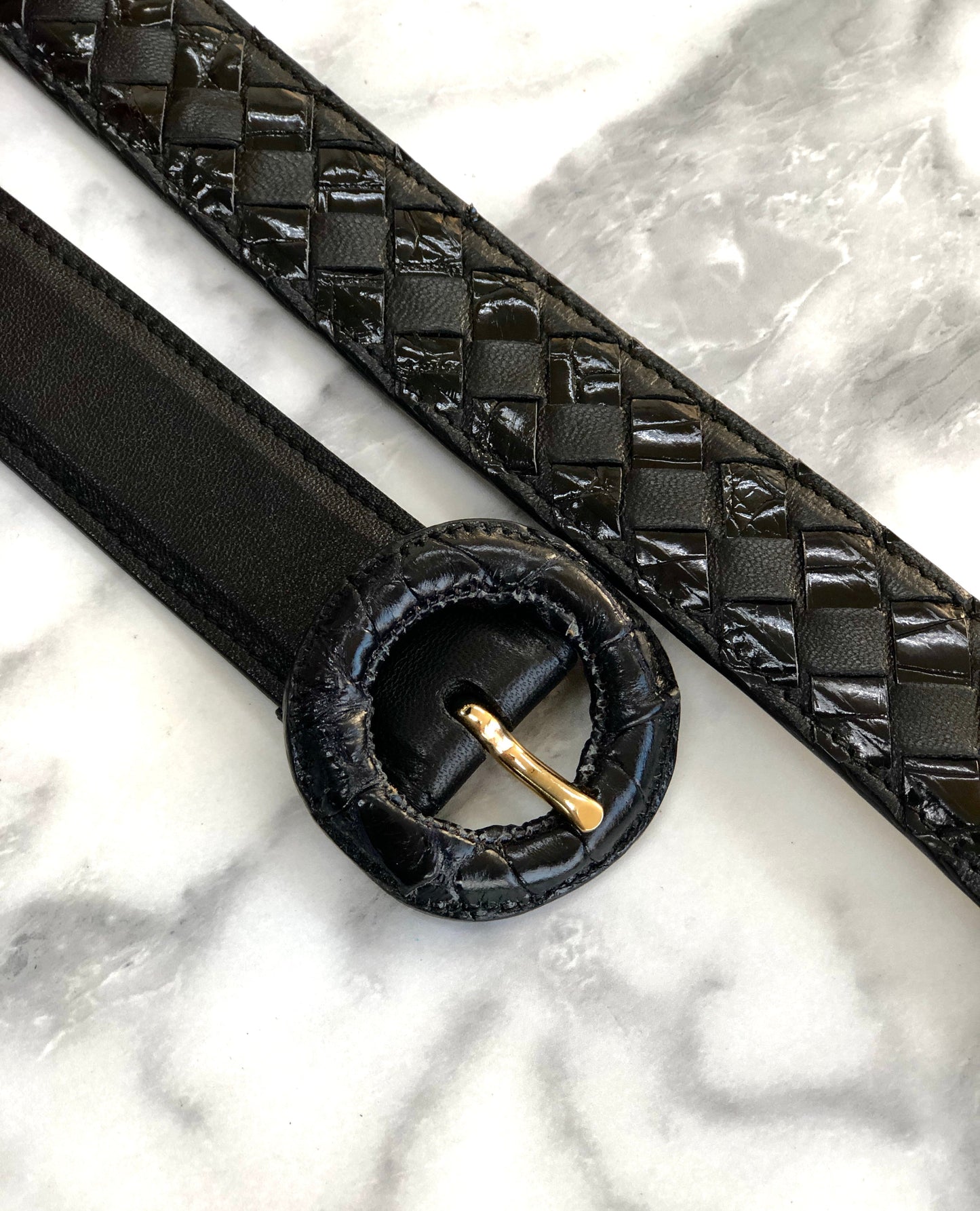 Bottega Veneta Intrecciato 皮革皮帶 黑色 復古 舊款 w8yh2g