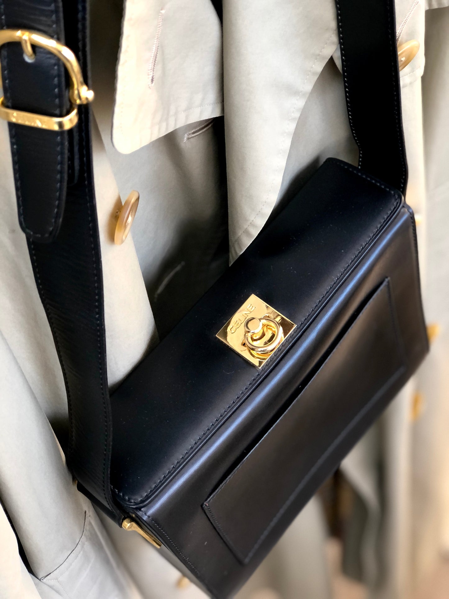 CELINE Gancini Crossbody Box Shoulder bag Black Vintage Old Celine w6vekz