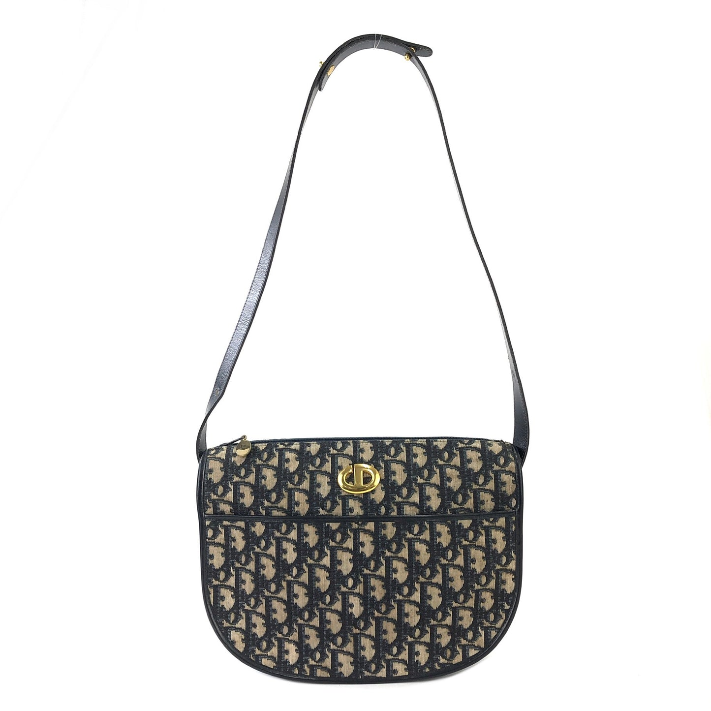 Christian Dior Logo Trotter Oblique Round Jacquard Shoulder bag Navy Vintage Old bpd7zc