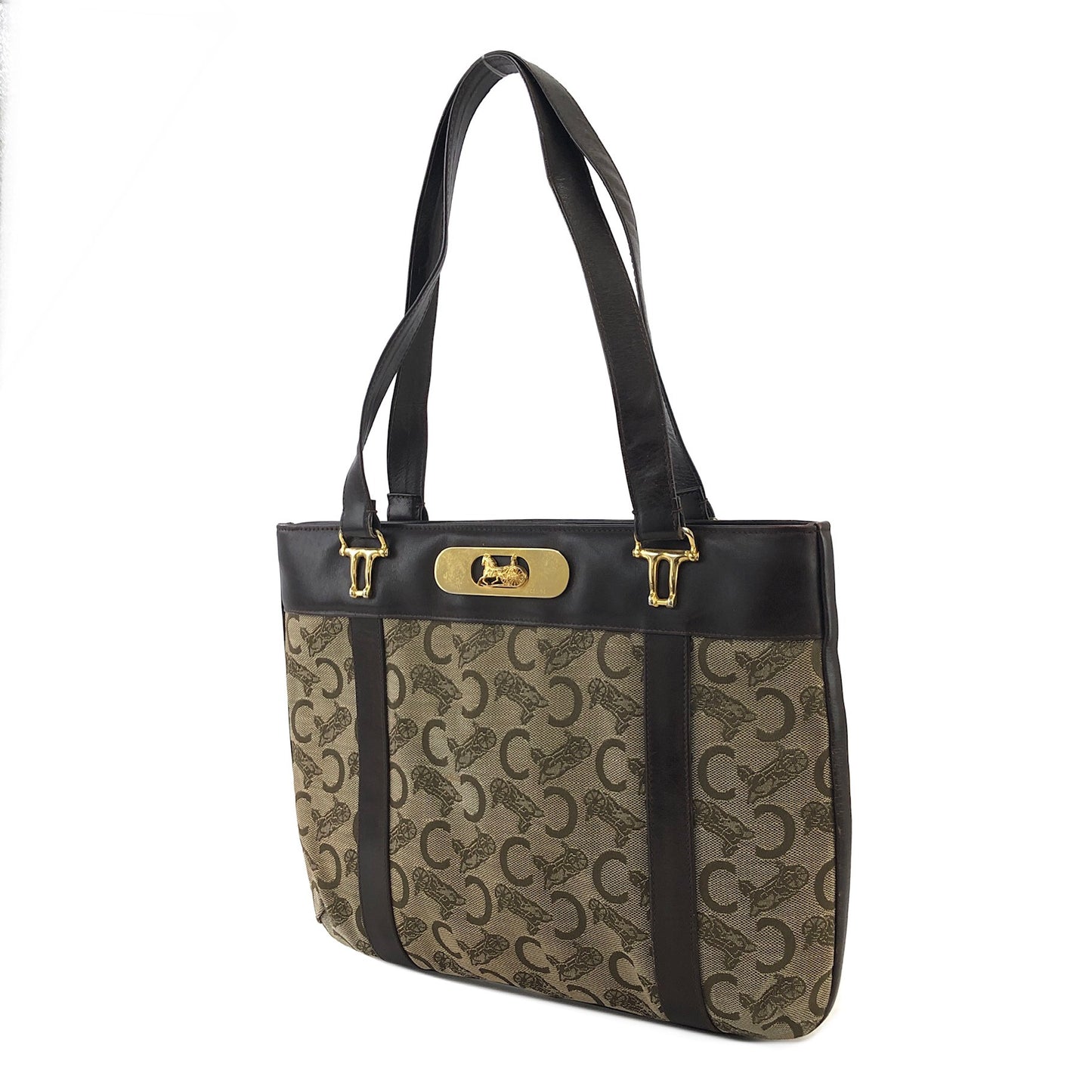 CELINE Horse Carriage C Macadam Jacquard Leather Brown Vintage ghbv7g