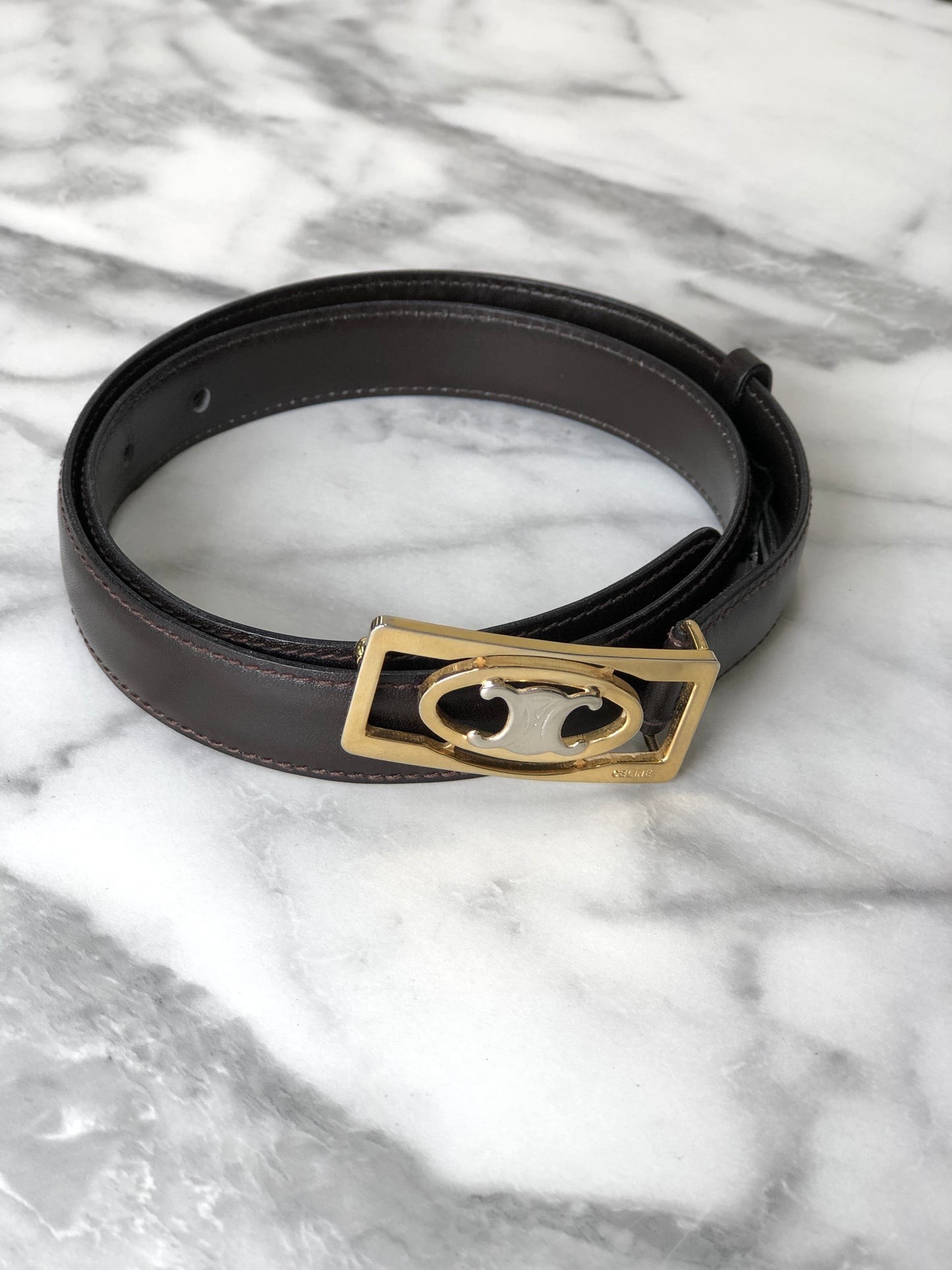 CELINE Triomphe Leather Belt Brown Vintage db3hxc