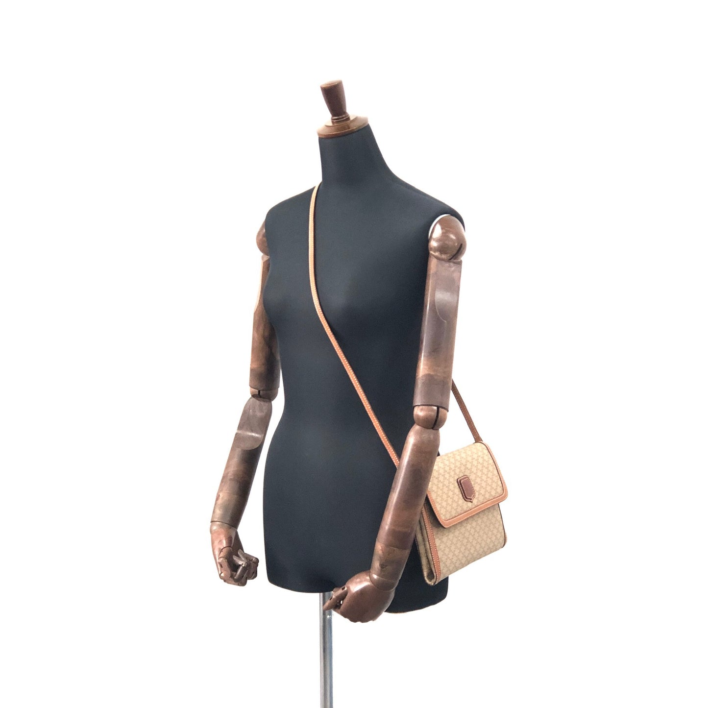 CELINE Macadam Blason Shoulder bag Beige Vintage 45hti2