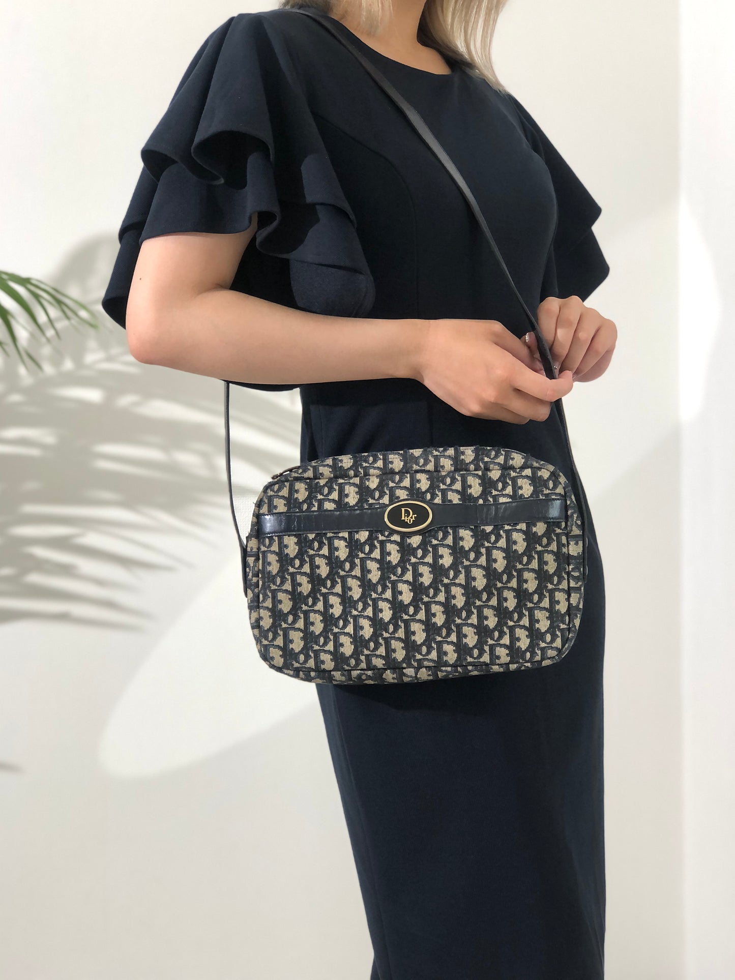 Christian Dior Trotter CD Logo Jacquard Leather Shoulder bag Navy Vintage gef6pa