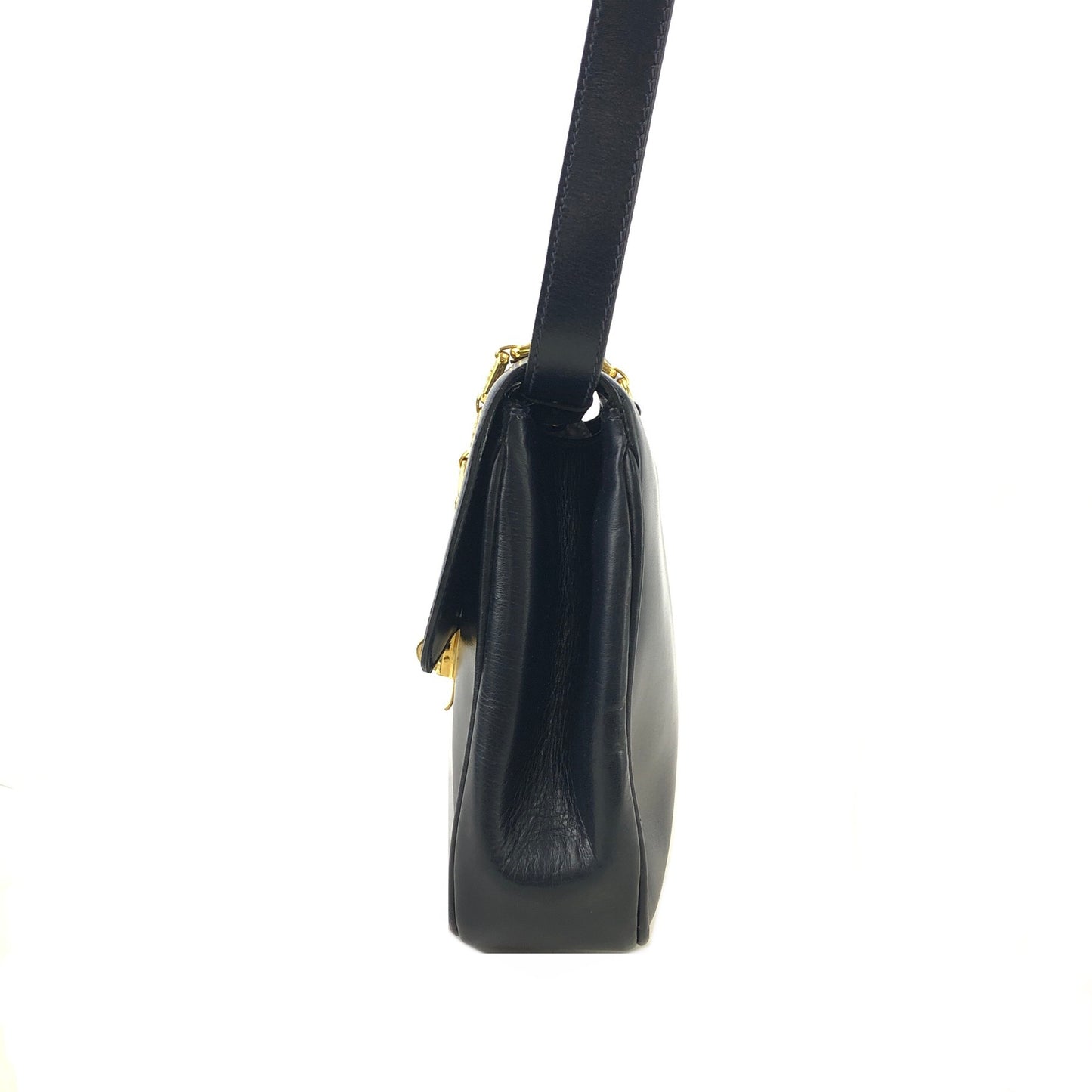 CELINE Triomphe Chain Leather Shoulder bag Navy Vintage admv2k