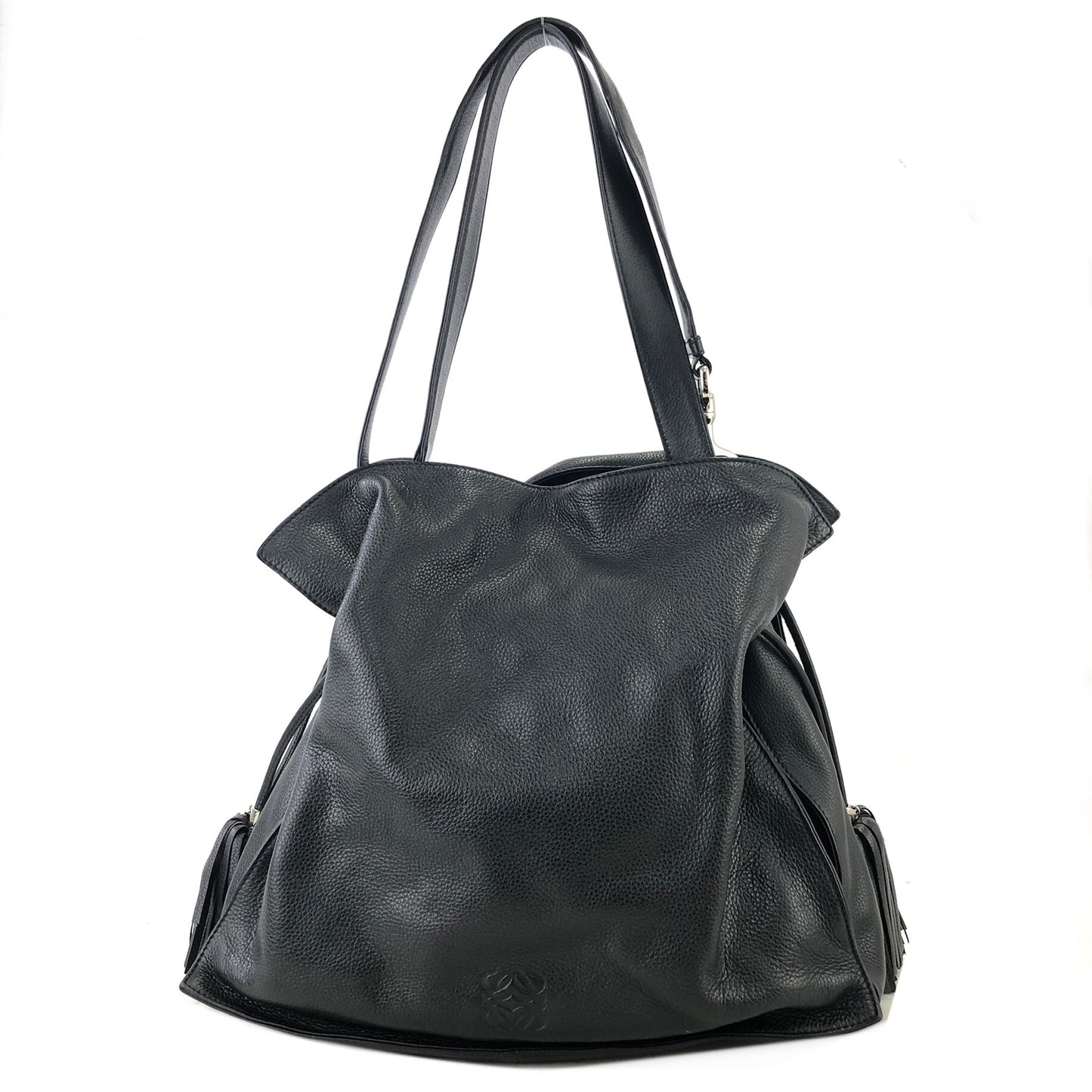LOEWE Flamenco Tassel Anagram Leather Drawstring Crossbody Shoulder bag Black Vintage a858nd