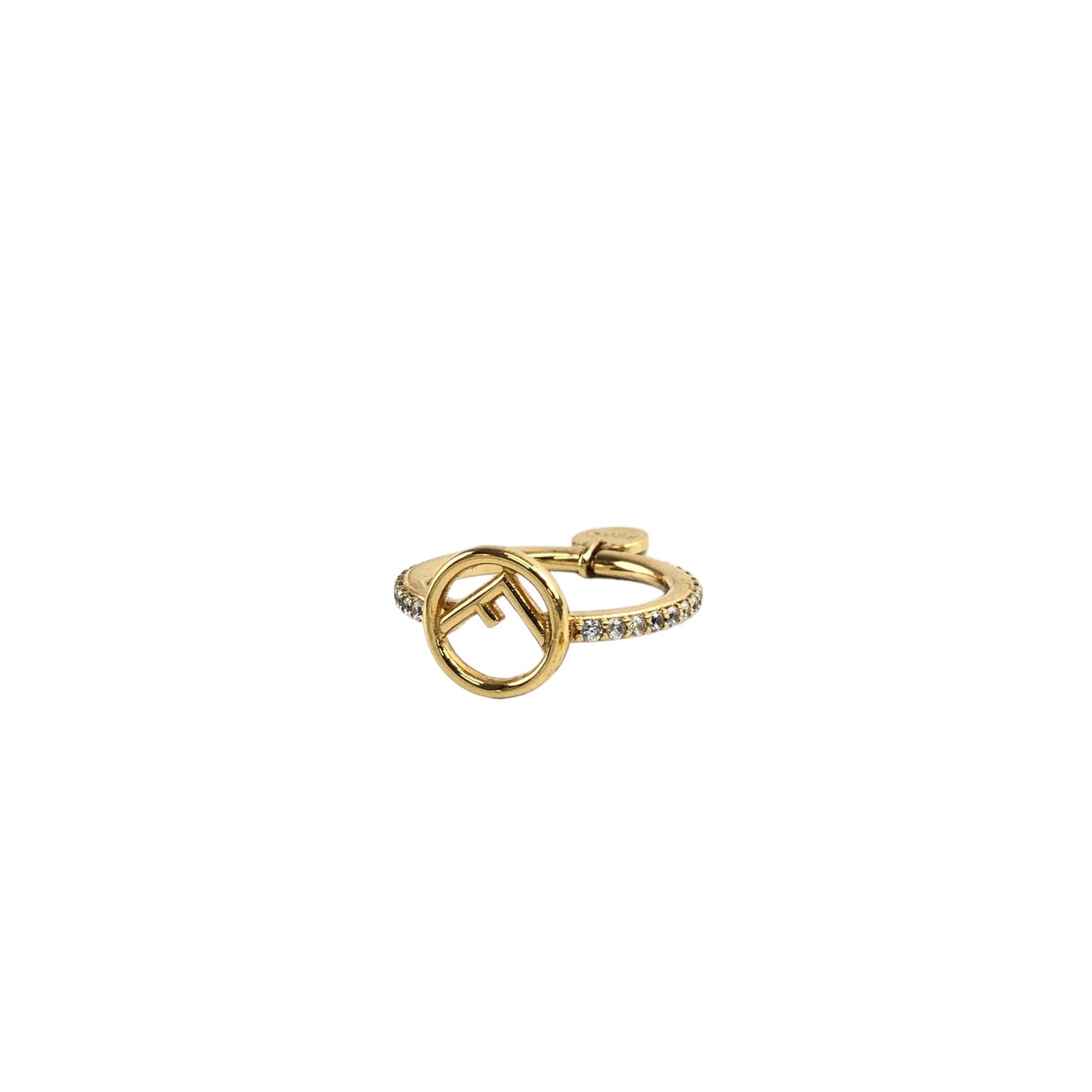 FENDI Logo Rhinestone Ring Gold Vintage 6gs24t