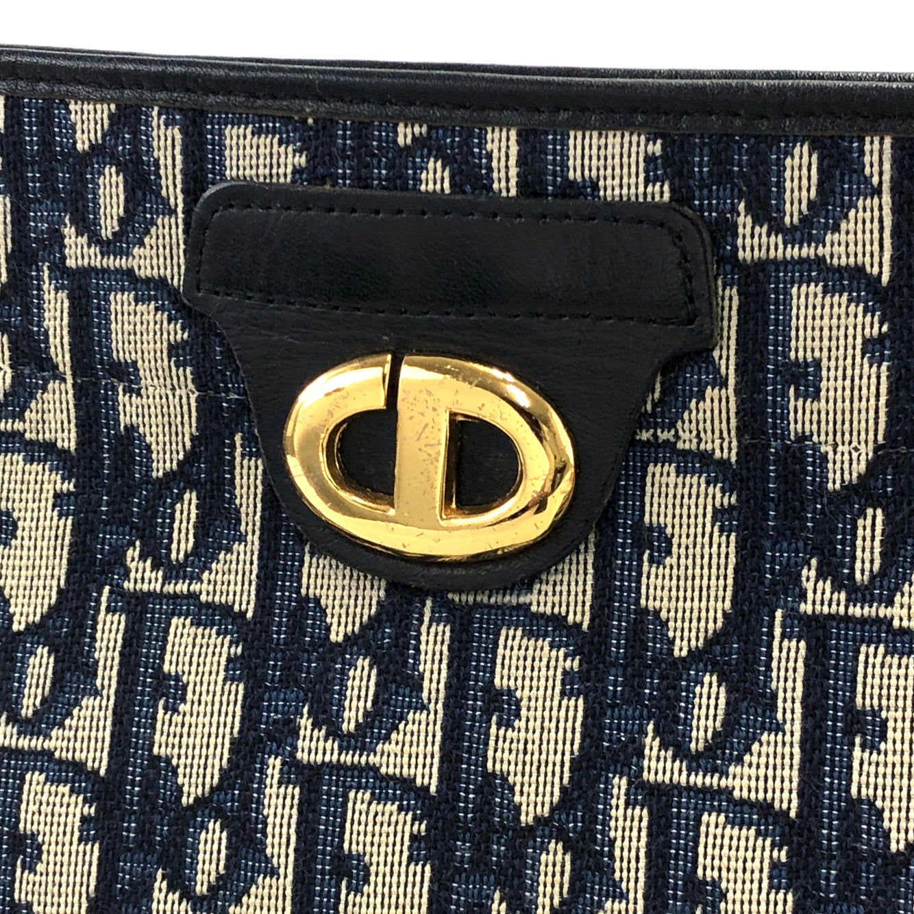Christian Dior Trotter CD Logo Jacquard Leather Shoulder bag Navy Vintage 5f4tcg