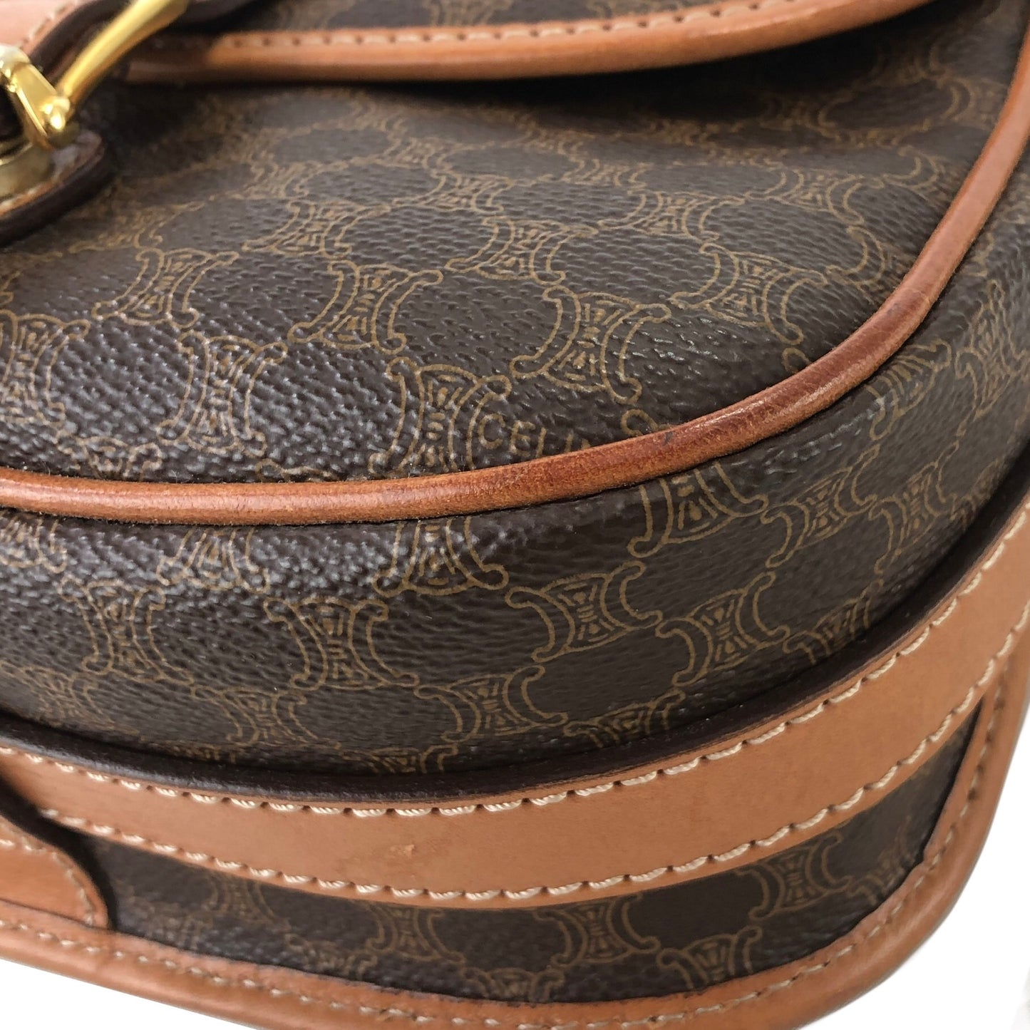 CELINE Macadam Blason Buckle Crossbody Shoulder bag Brown Vintage yge8nd