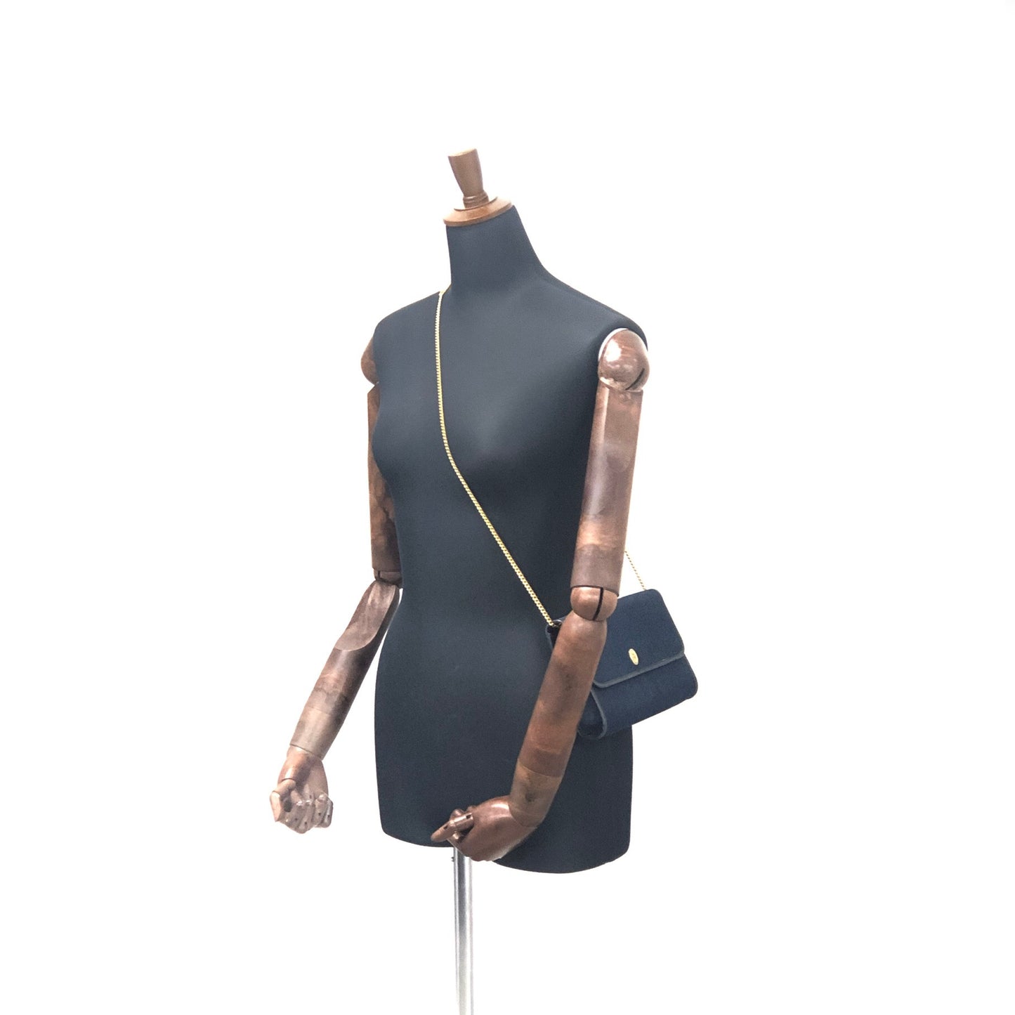 Christian Dior Trotter Logo 提花皮革鏈條斜背包單肩包海軍藍復古 khnany