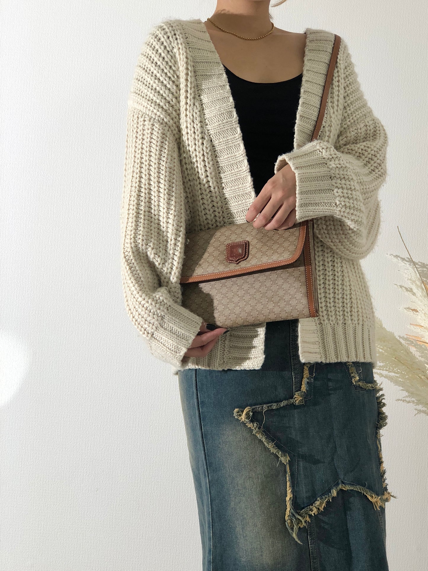 CELINE Macadam Blason Shoulder bag Beige Vintage 45hti2