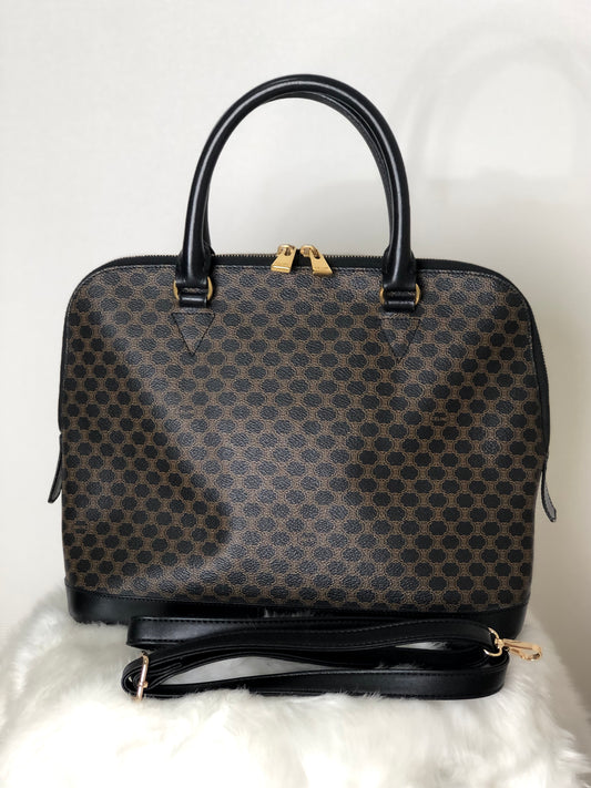 CELINE Macadam Bugatti Leather Two-way Handbag Shoulder bag Black Vintage 2wzg33