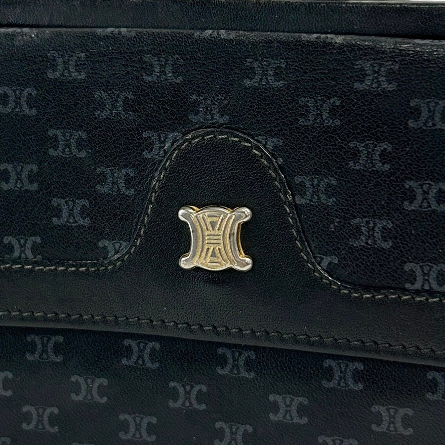 CELINE Macadam Triomphe Metal Clasp Folded Wallet Black Vintage atgwbh
