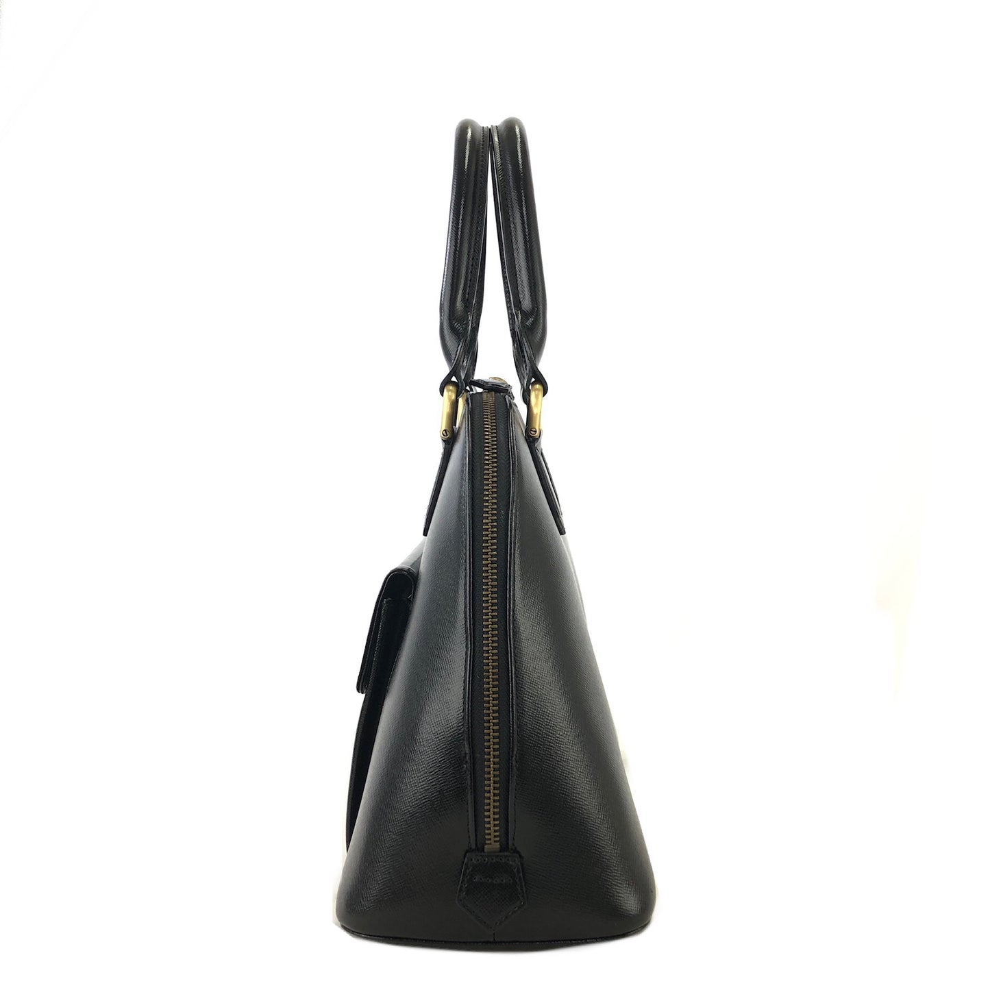 Burberry Classic Check Logo Motif Leather Handbag Black Vintage ut233m