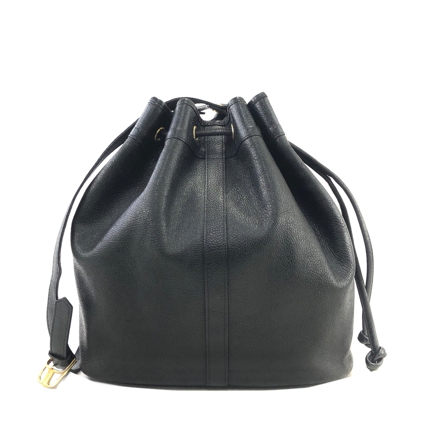 Yves Saint Laurent YSL Logo Leather Drawstring Crossbody Shoulder bag Black Vintage 6uy7tz